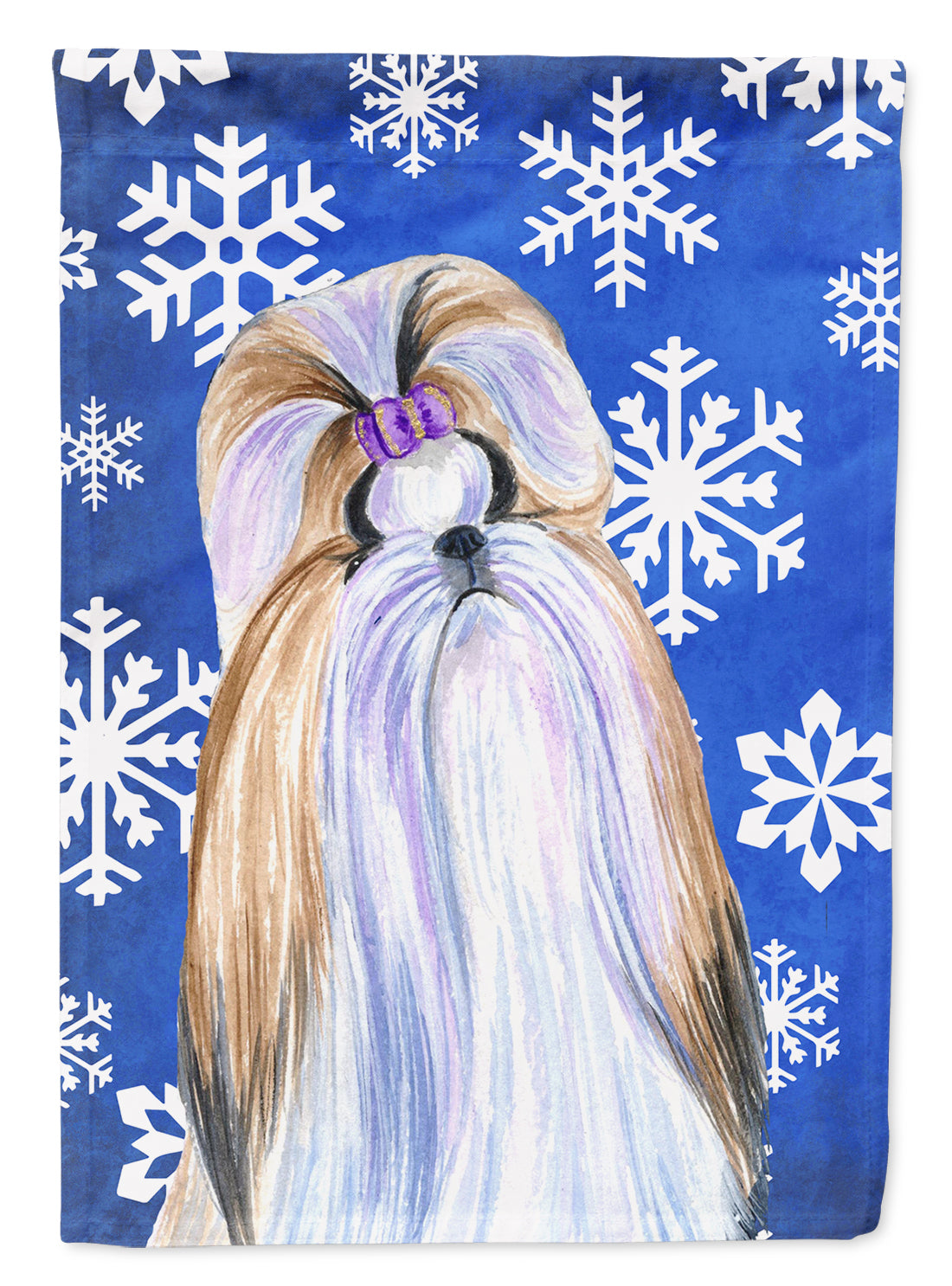 Shih Tzu Winter Snowflakes Holiday Flag Canvas House Size