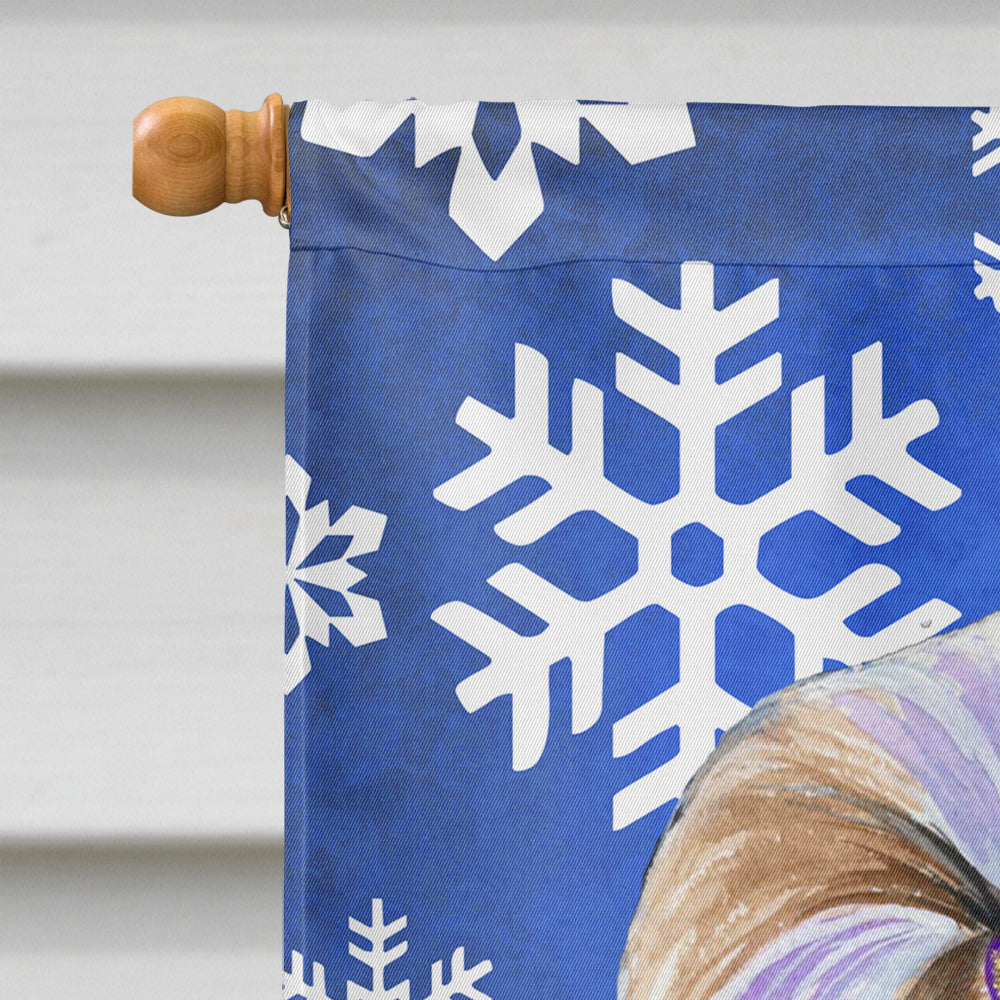 Shih Tzu Winter Snowflakes Holiday Flag Canvas House Size  the-store.com.