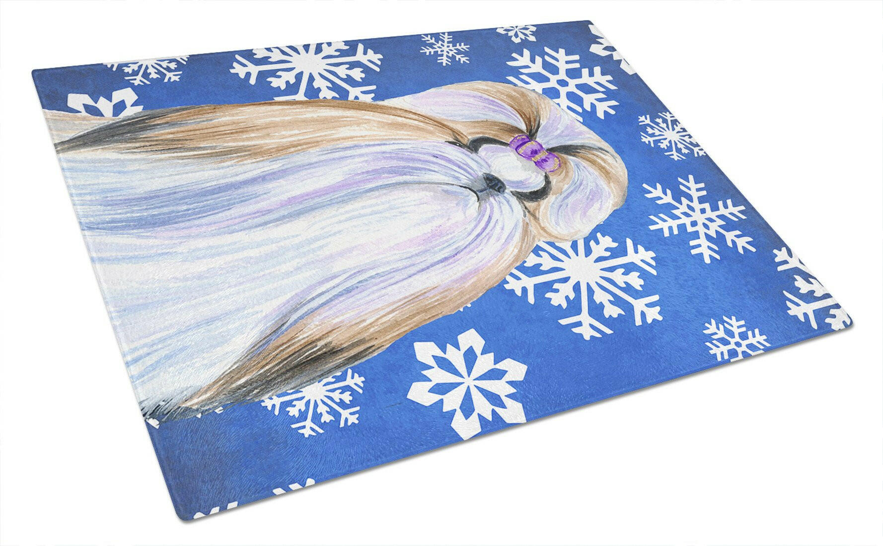 Shih Tzu Winter Snowflakes Holiday Glass Cutting Board Large by Caroline's Treasures