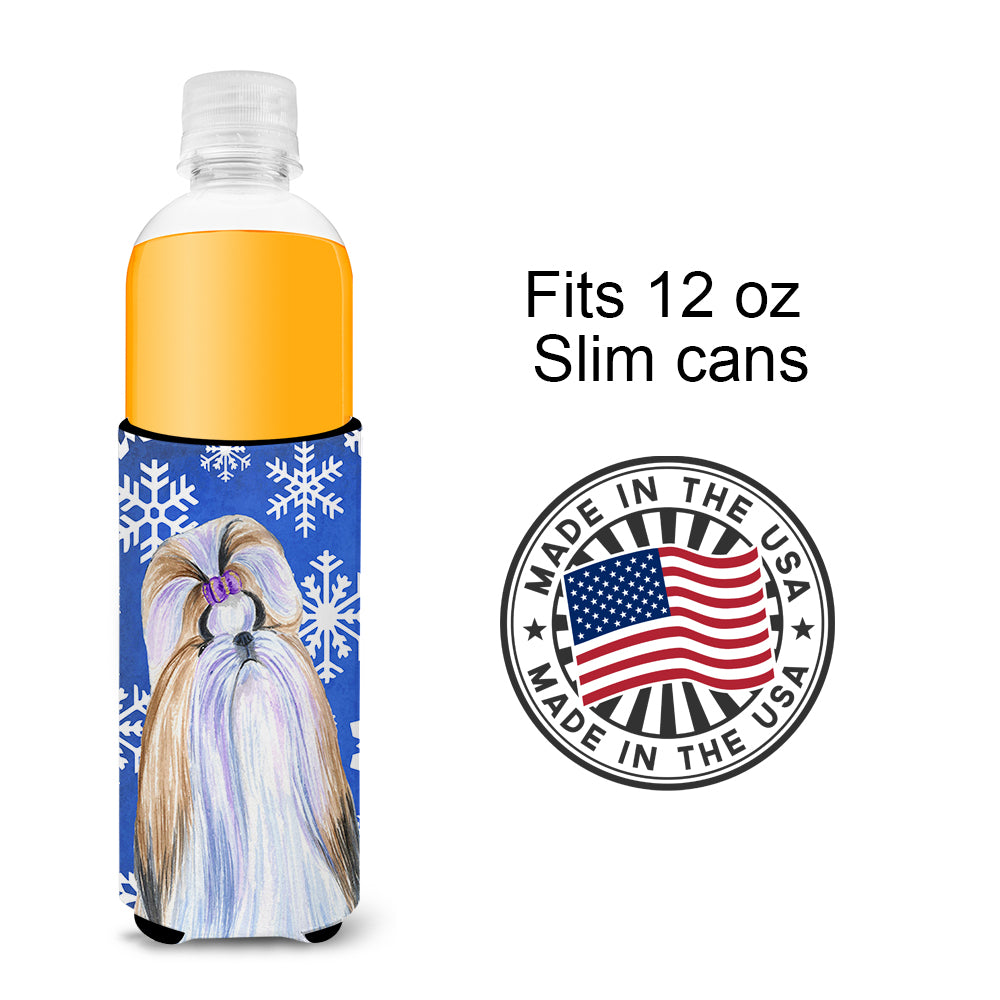Shih Tzu Winter Snowflakes Holiday Ultra Beverage Insulators for slim cans SS4603MUK.