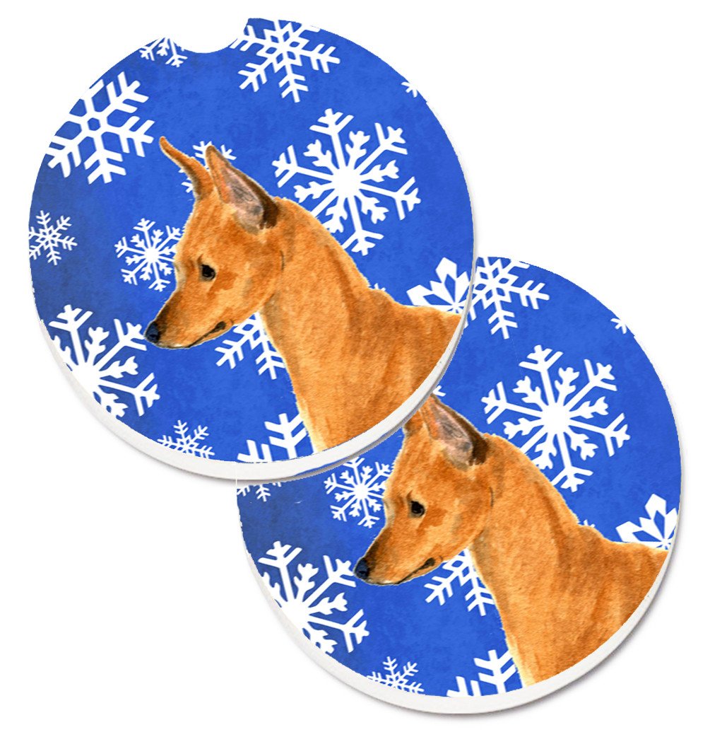 Min Pin Winter Snowflakes Holiday Set of 2 Cup Holder Car Coasters SS4604CARC by Caroline&#39;s Treasures
