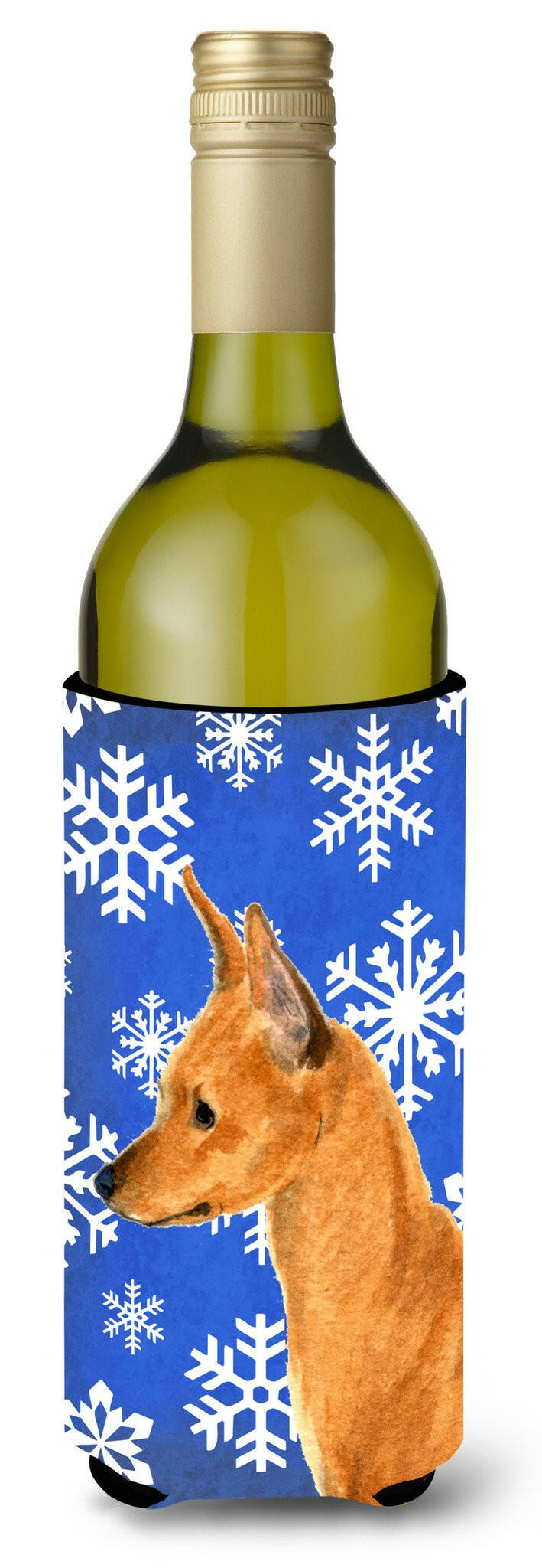 Min Pin Winter Snowflakes Holiday Wine Bottle Beverage Insulator Beverage Insulator Hugger SS4604LITERK by Caroline&#39;s Treasures
