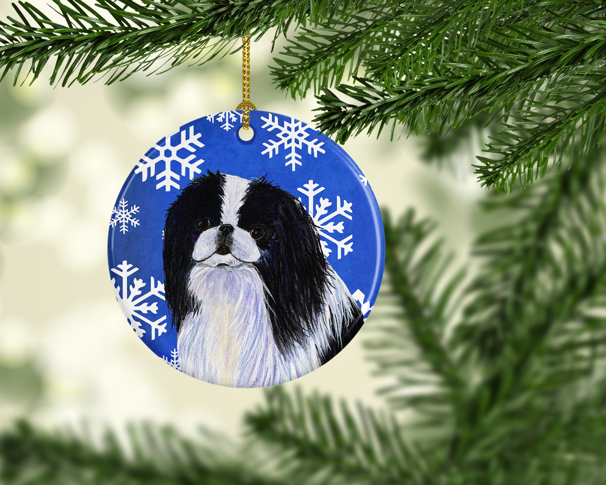 Japanese Chin Winter Snowflakes Holiday Christmas Ceramic Ornament SS4605 - the-store.com