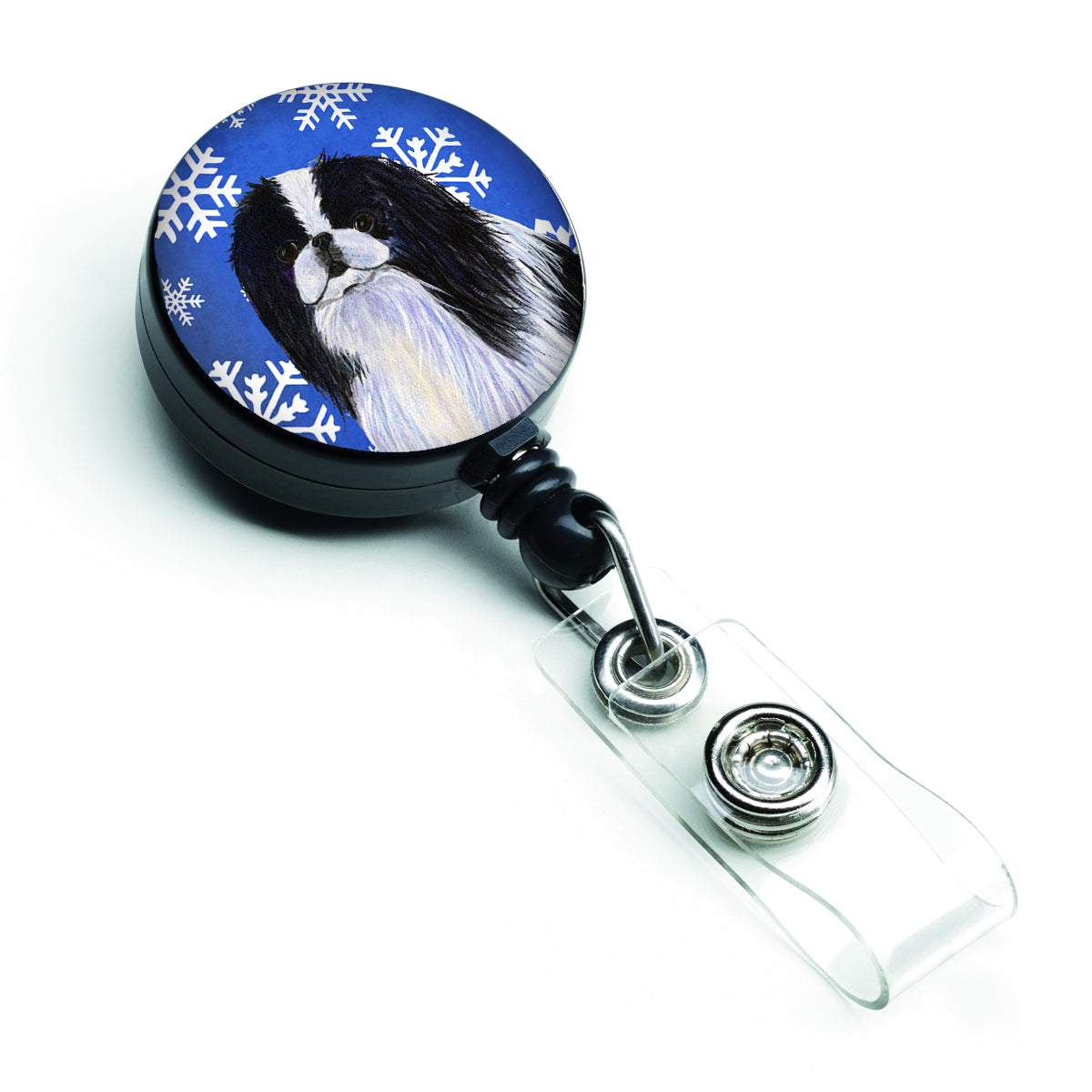 Japanese Chin Winter Snowflakes Holiday Retractable Badge Reel SS4605BR