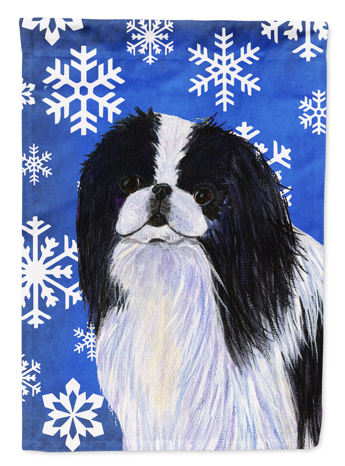 Japanese Chin Winter Snowflakes Holiday Flag Canvas House Size  the-store.com.