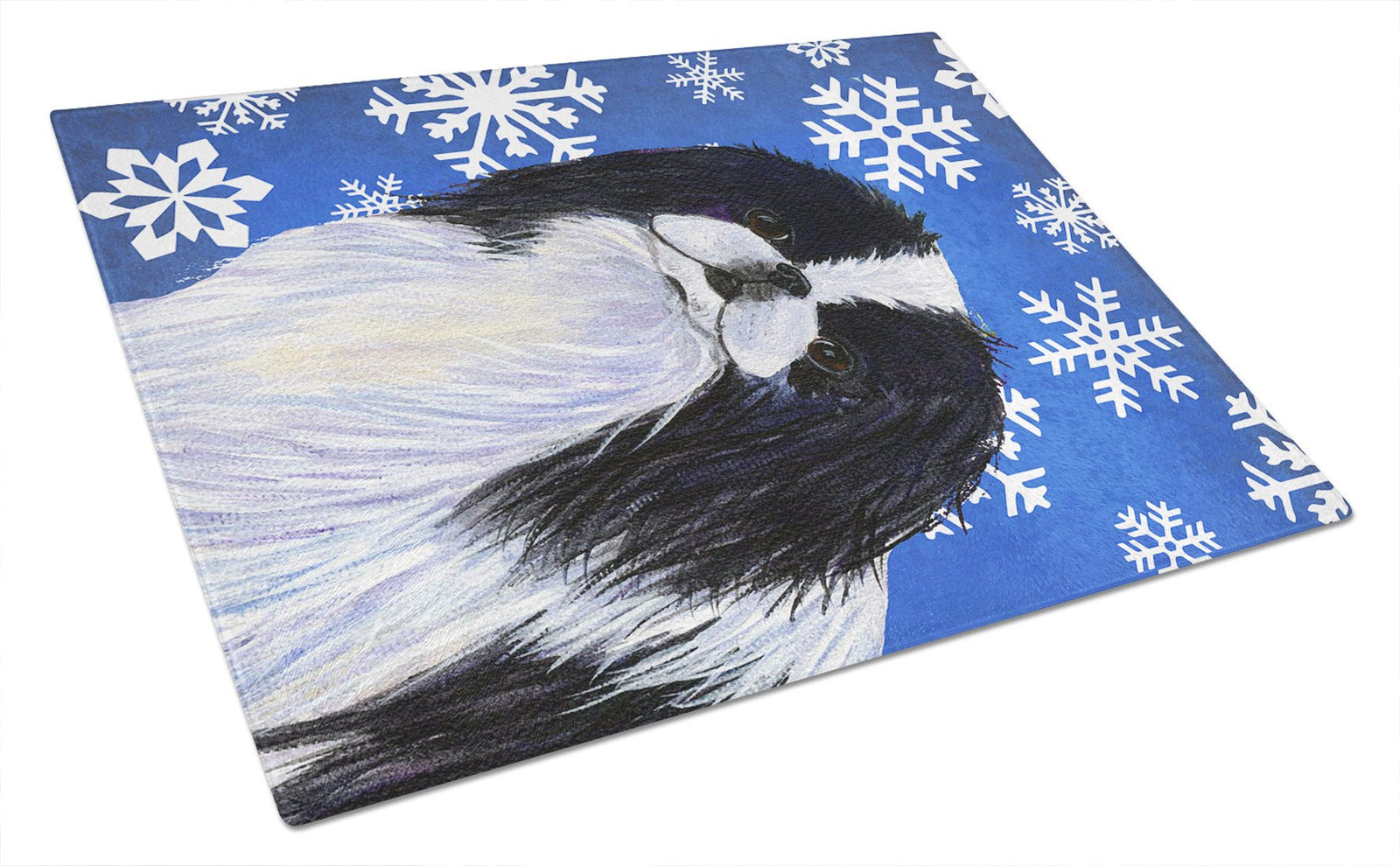 Japanese Chin Winter Snowflakes Holiday Glass Cutting Board Large by Caroline's Treasures