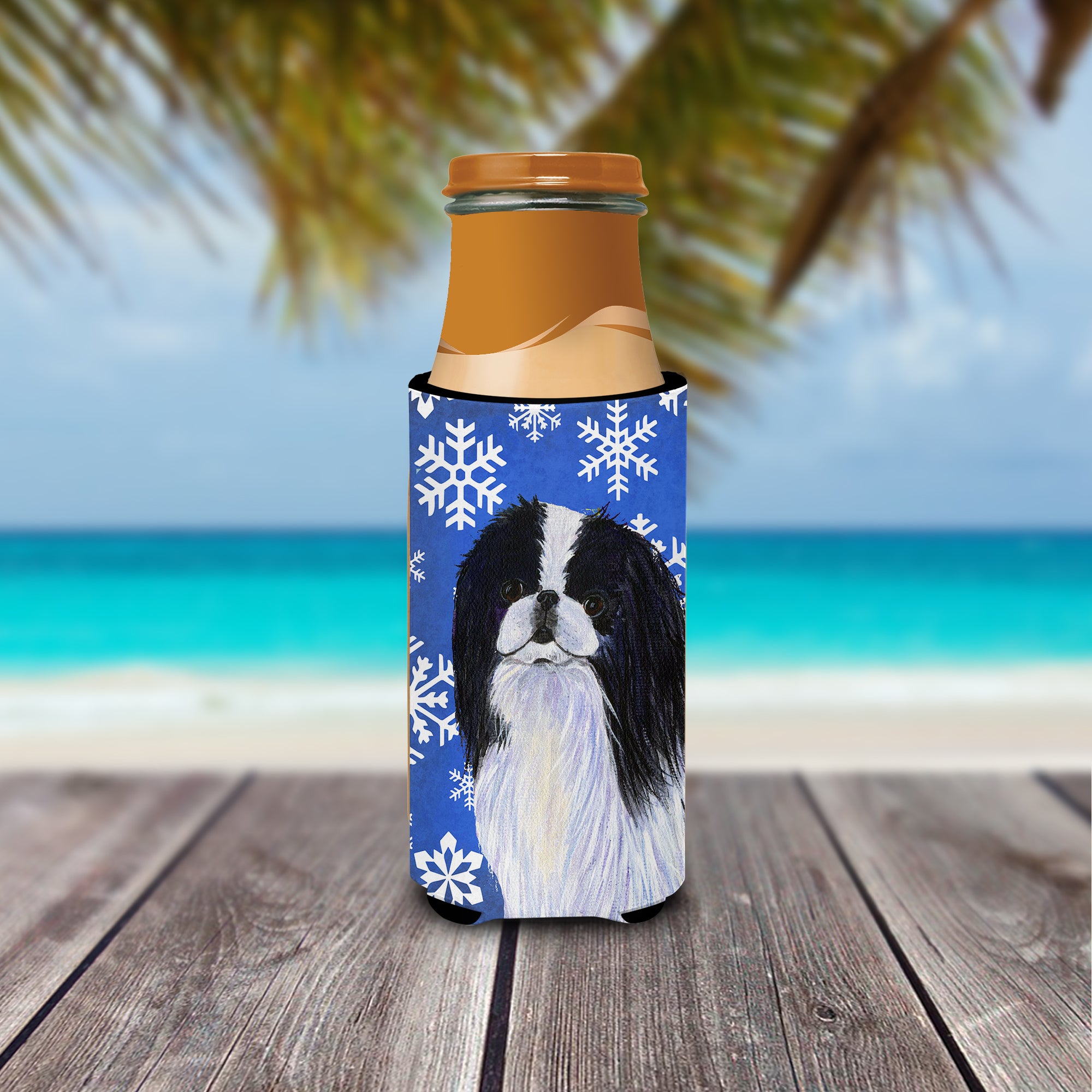 Japanese Chin Winter Snowflakes Holiday Ultra Beverage Insulators for slim cans SS4605MUK.