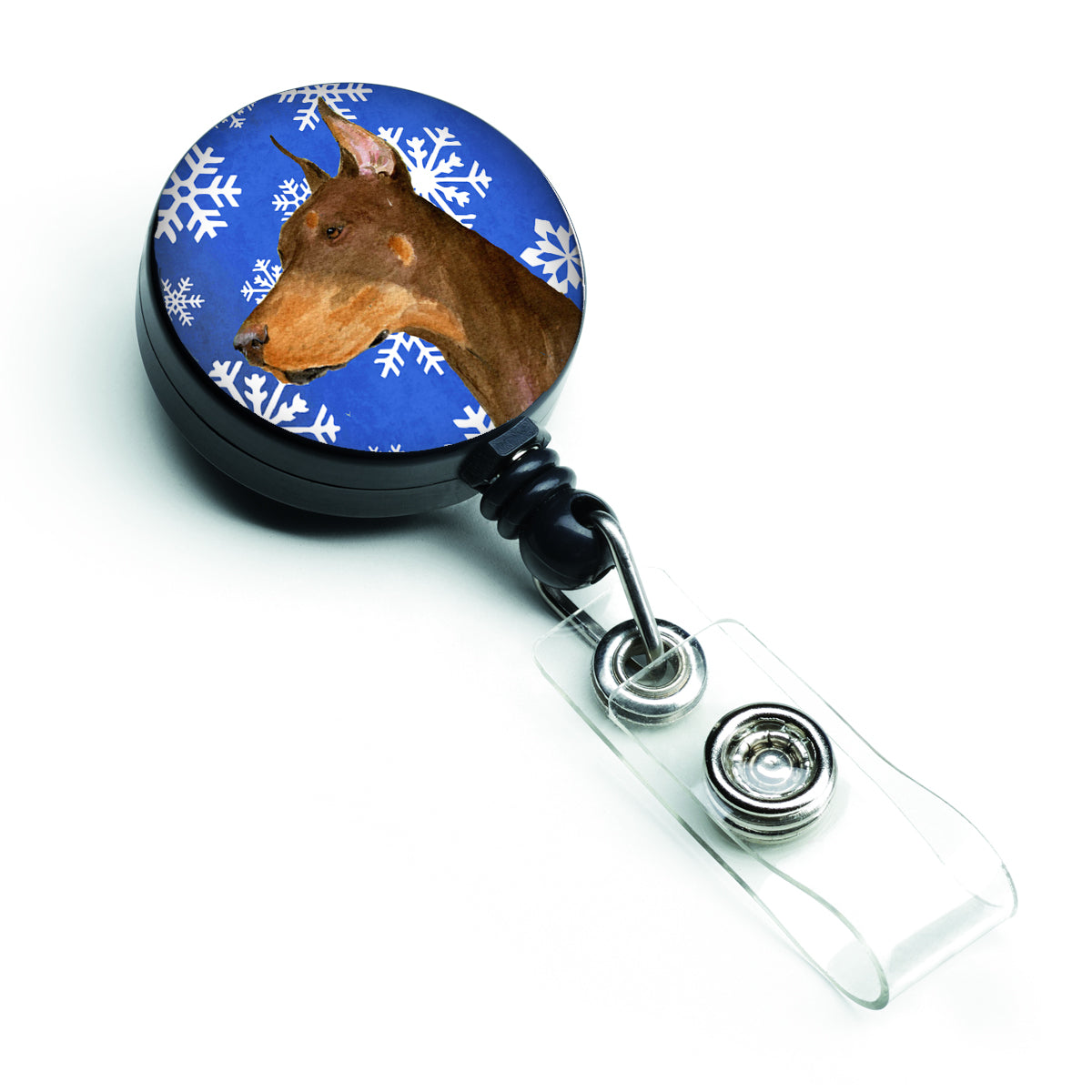 Doberman Winter Snowflakes Holiday Retractable Badge Reel SS4606BR  the-store.com.