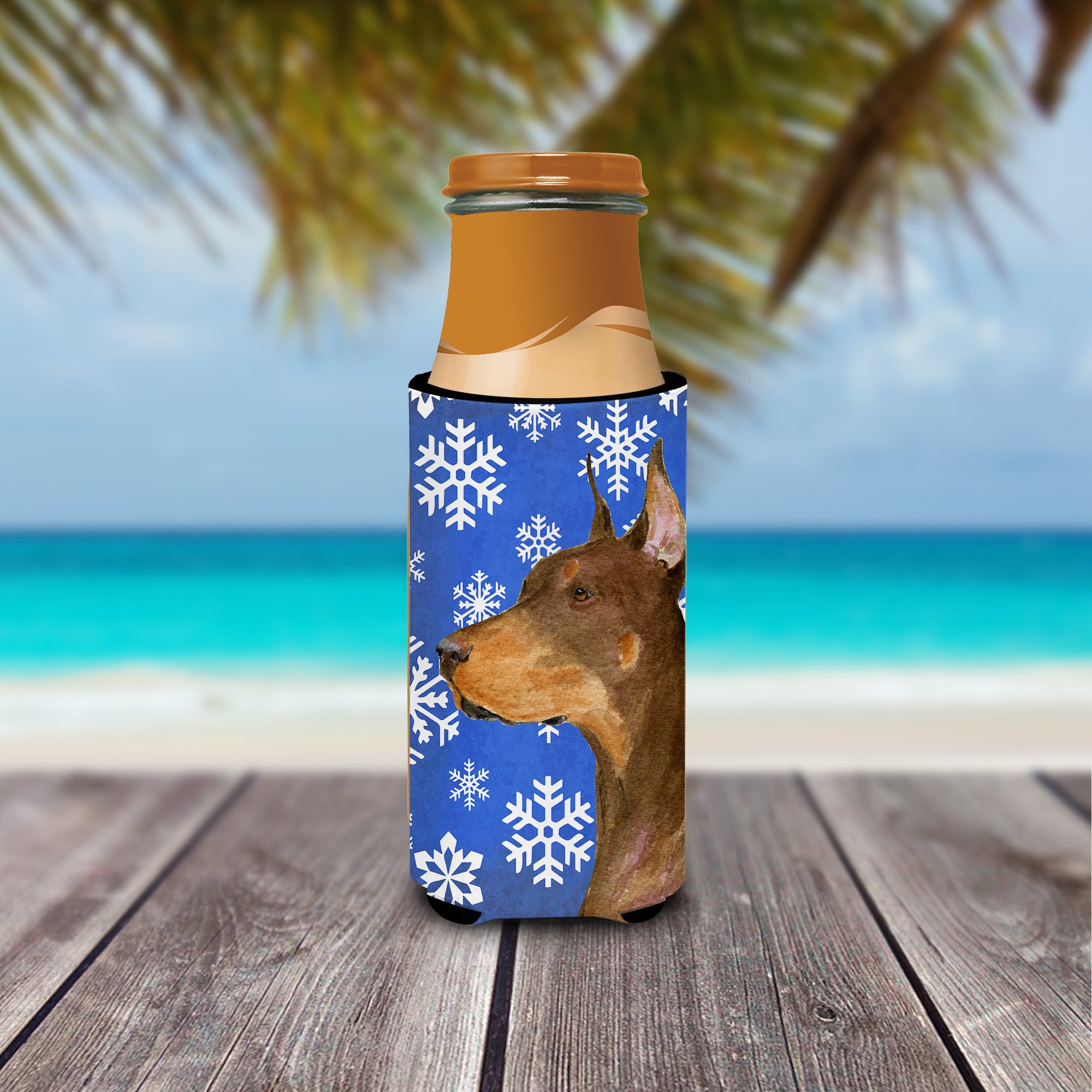 Doberman Winter Snowflakes Holiday Ultra Beverage Insulators for slim cans SS4606MUK