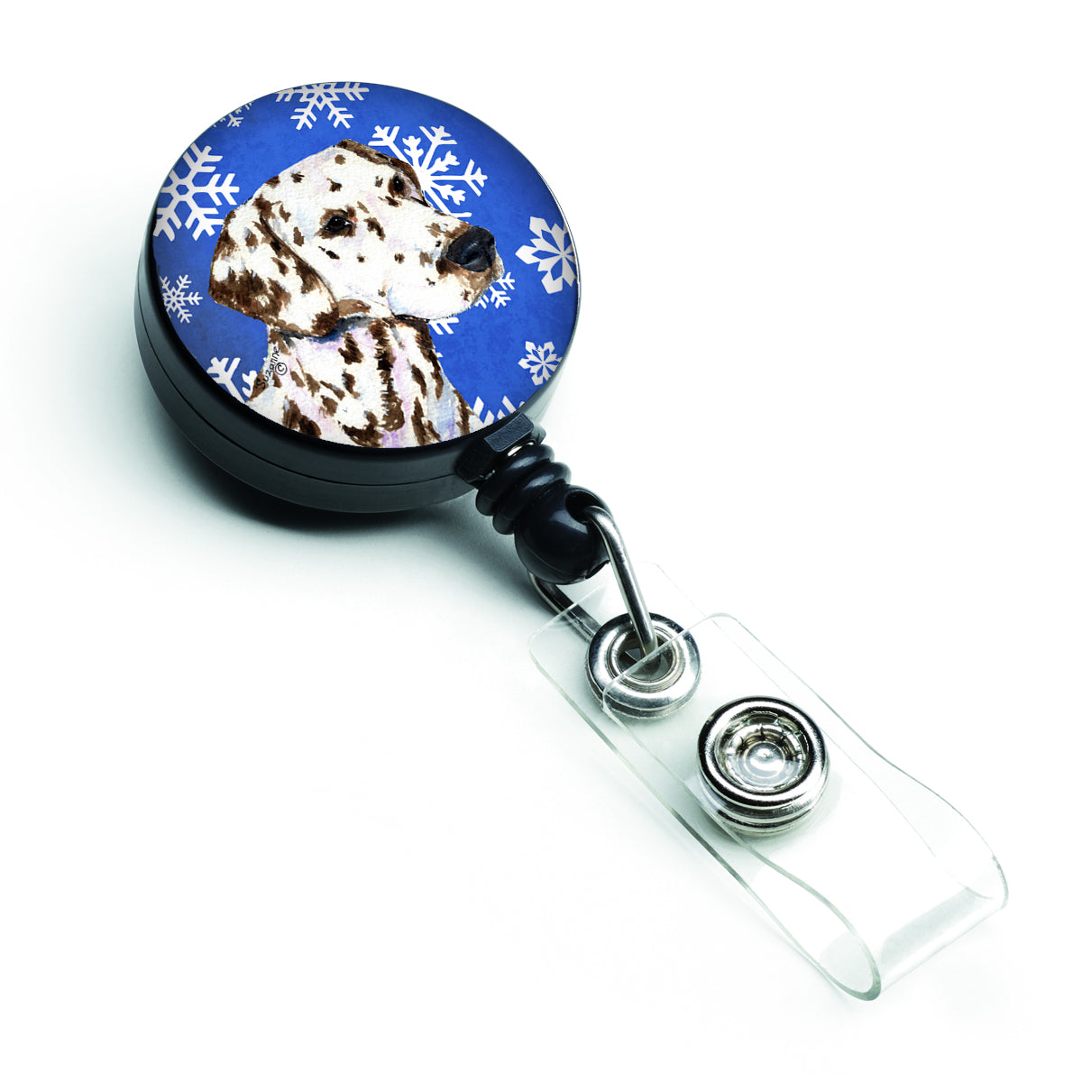 Dalmatian Winter Snowflakes Holiday Retractable Badge Reel SS4607BR  the-store.com.