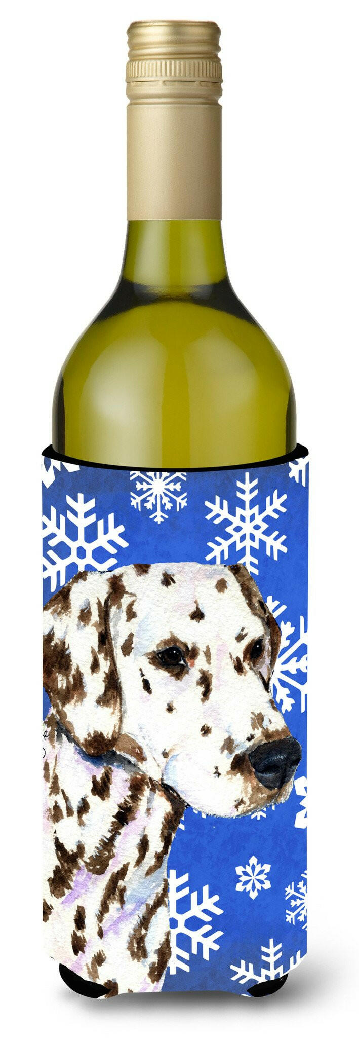 Dalmatian Winter Snowflakes Holiday Wine Bottle Beverage Insulator Beverage Insulator Hugger by Caroline&#39;s Treasures