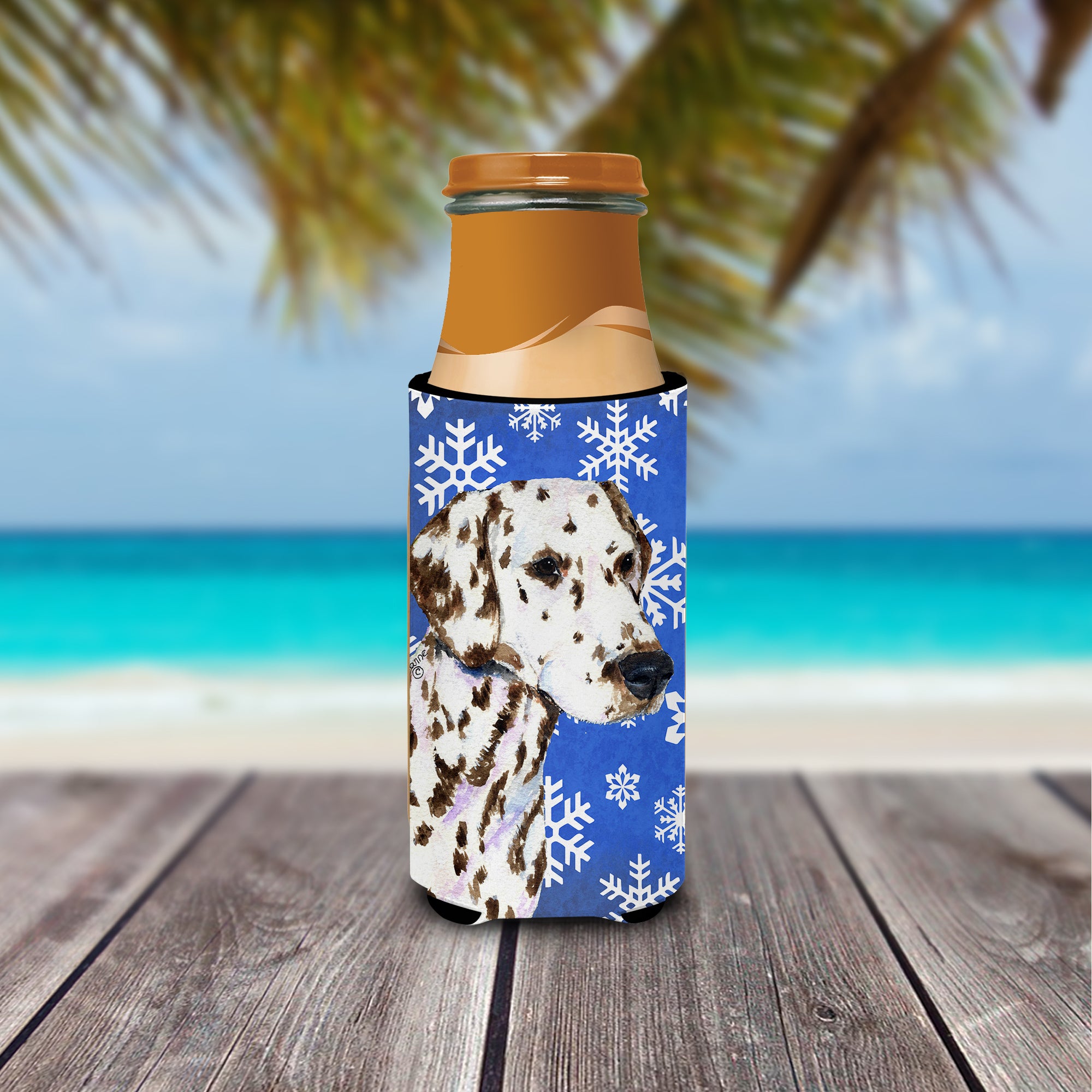 Dalmatian Winter Snowflakes Holiday Ultra Beverage Insulators for slim cans SS4607MUK.