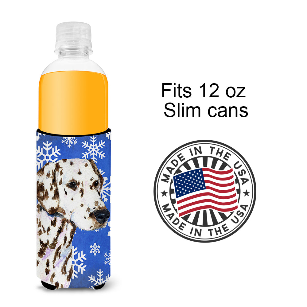 Dalmatian Winter Snowflakes Holiday Ultra Beverage Insulators for slim cans SS4607MUK.
