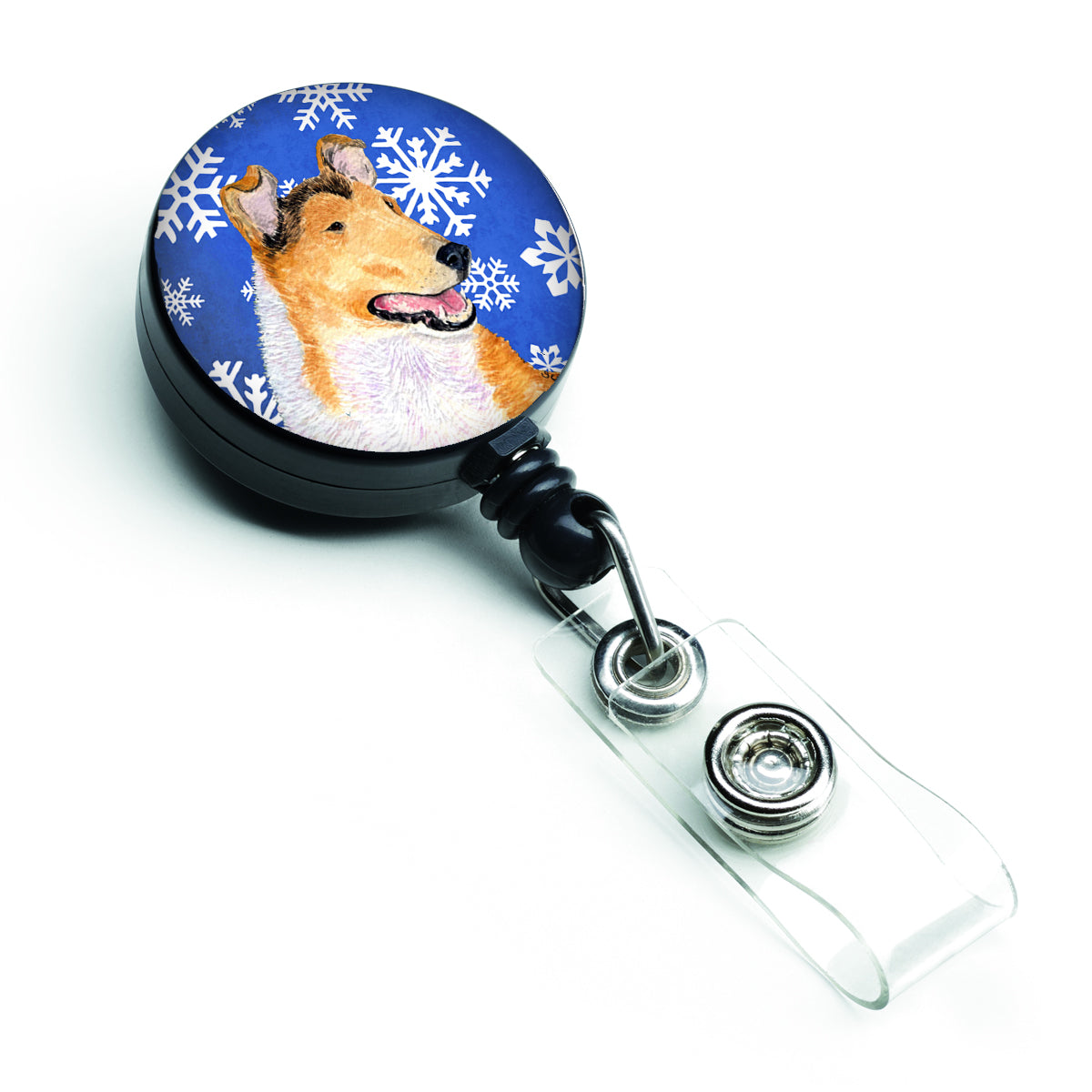 Collie Smooth Winter Snowflakes Holiday Retractable Badge Reel SS4608BR