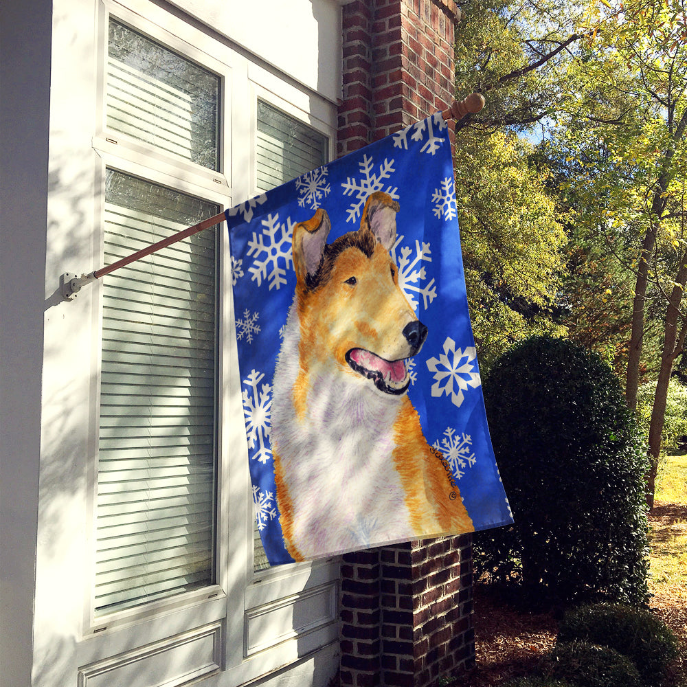 Collie Smooth Winter Snowflakes Holiday Flag Canvas House Size  the-store.com.