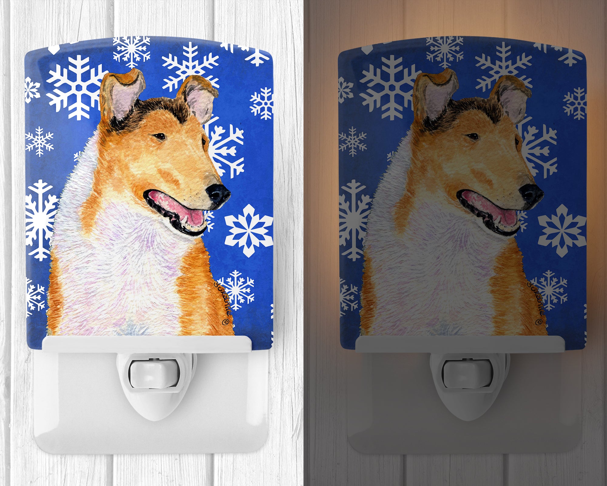 Collie Smooth Winter Snowflakes Holiday Ceramic Night Light SS4608CNL - the-store.com