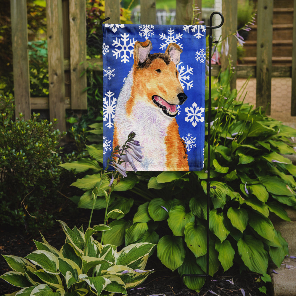 Collie Smooth Winter Snowflakes Holiday Flag Garden Size.