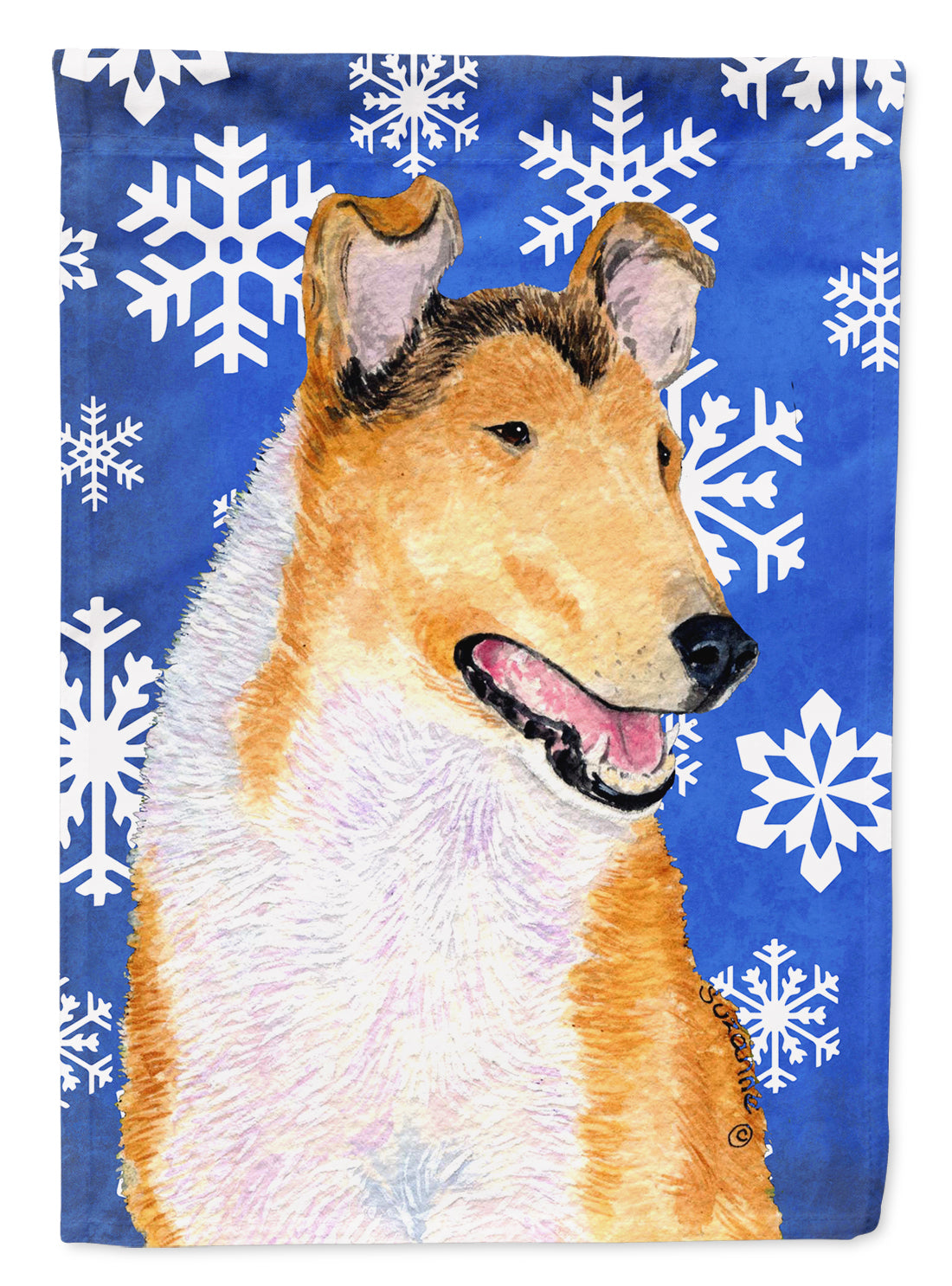 Collie Smooth Winter Snowflakes Holiday Flag Garden Size