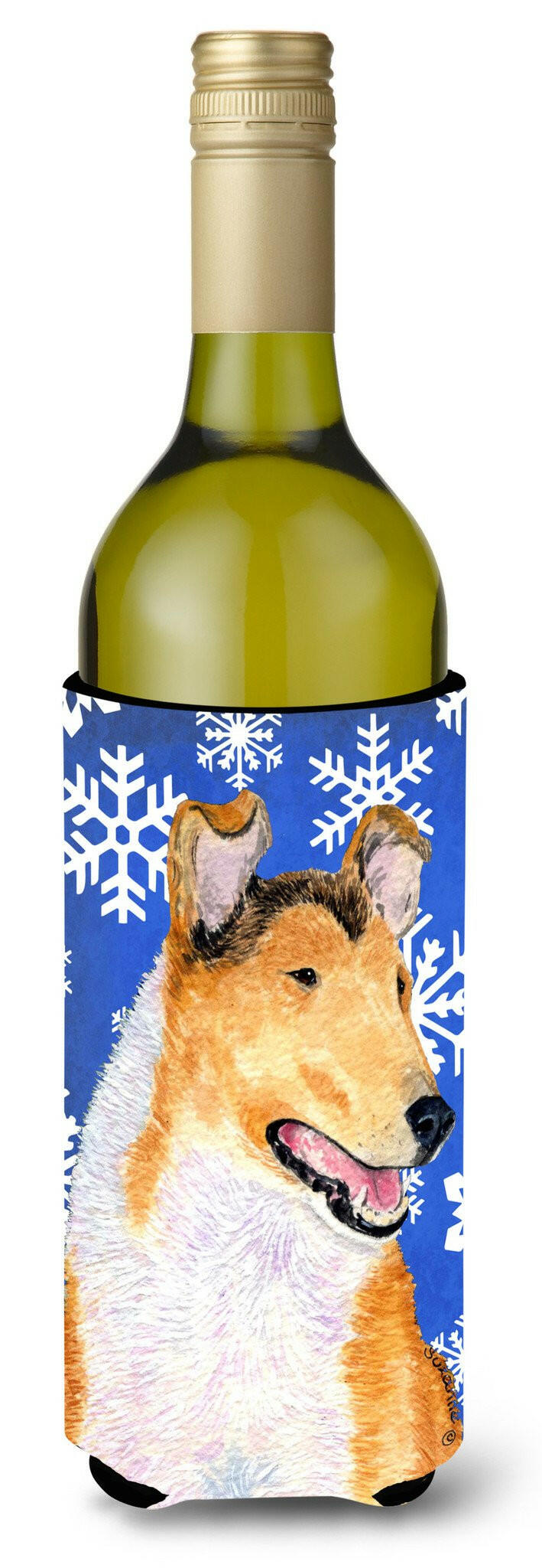 Collie Smooth Winter Snowflakes Holiday Wine Bottle Beverage Insulator Beverage Insulator Hugger by Caroline's Treasures
