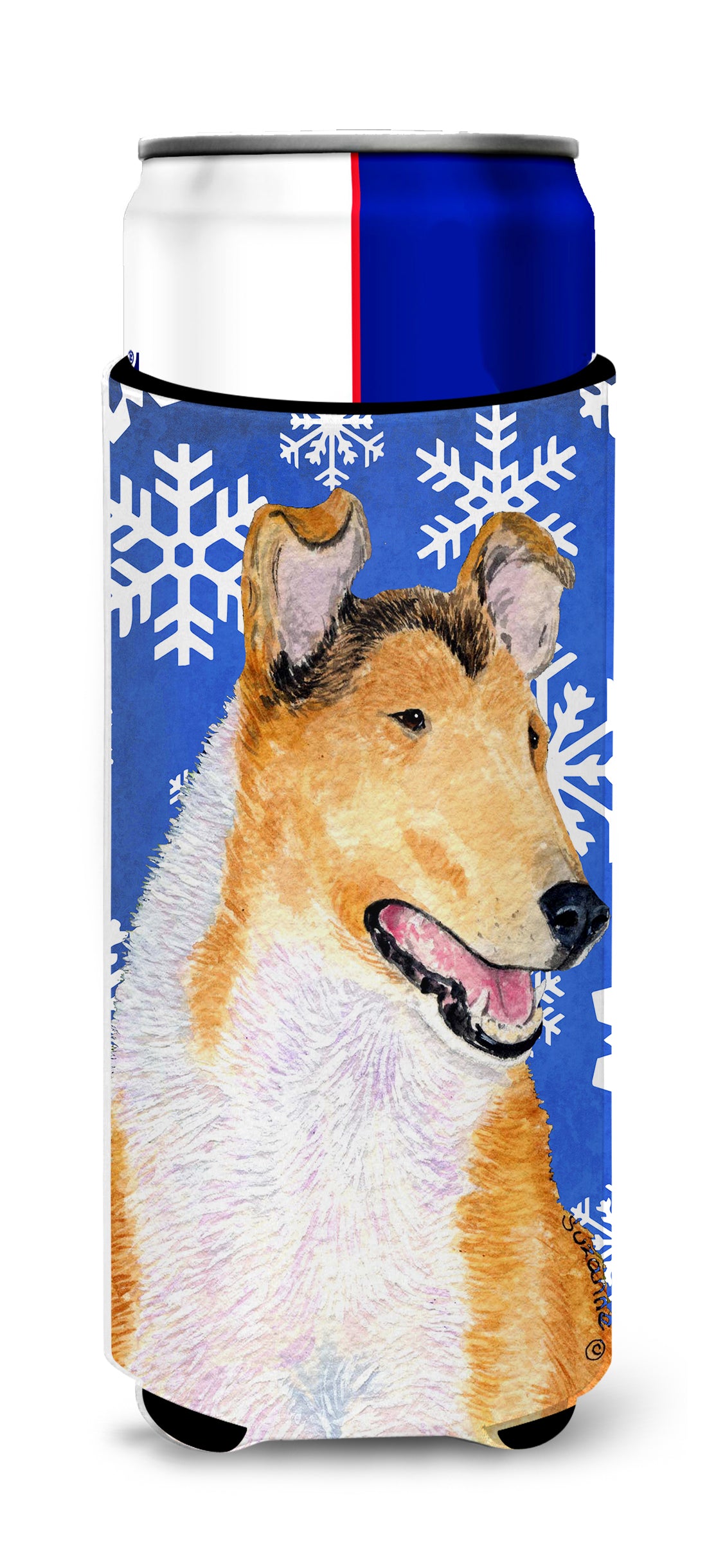 Collie Smooth Winter Snowflakes Holiday Ultra Beverage Insulators for slim cans SS4608MUK.