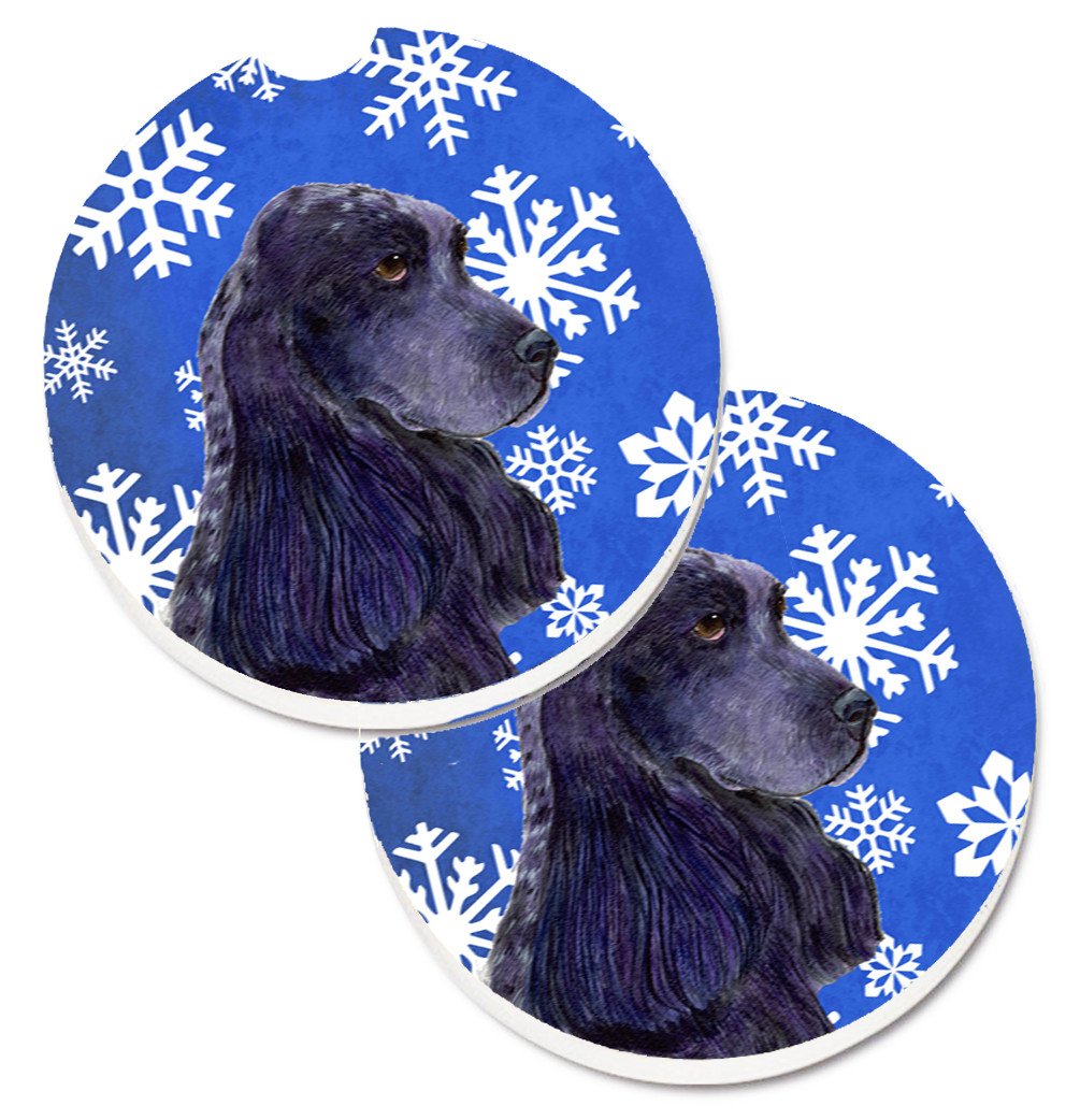 Cocker Spaniel Winter Snowflakes Holiday Set of 2 Cup Holder Car Coasters SS4609CARC by Caroline&#39;s Treasures