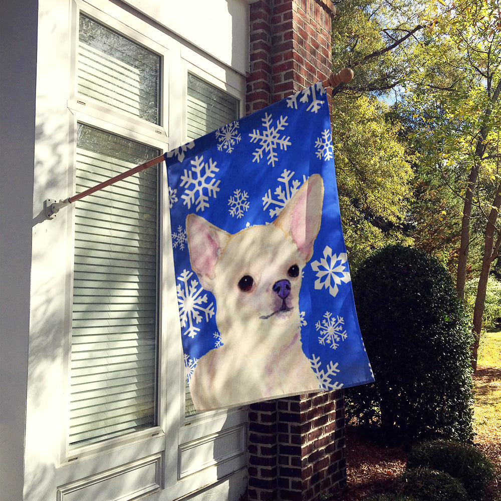 Chihuahua Winter Snowflakes Holiday Flag Canvas House Size  the-store.com.