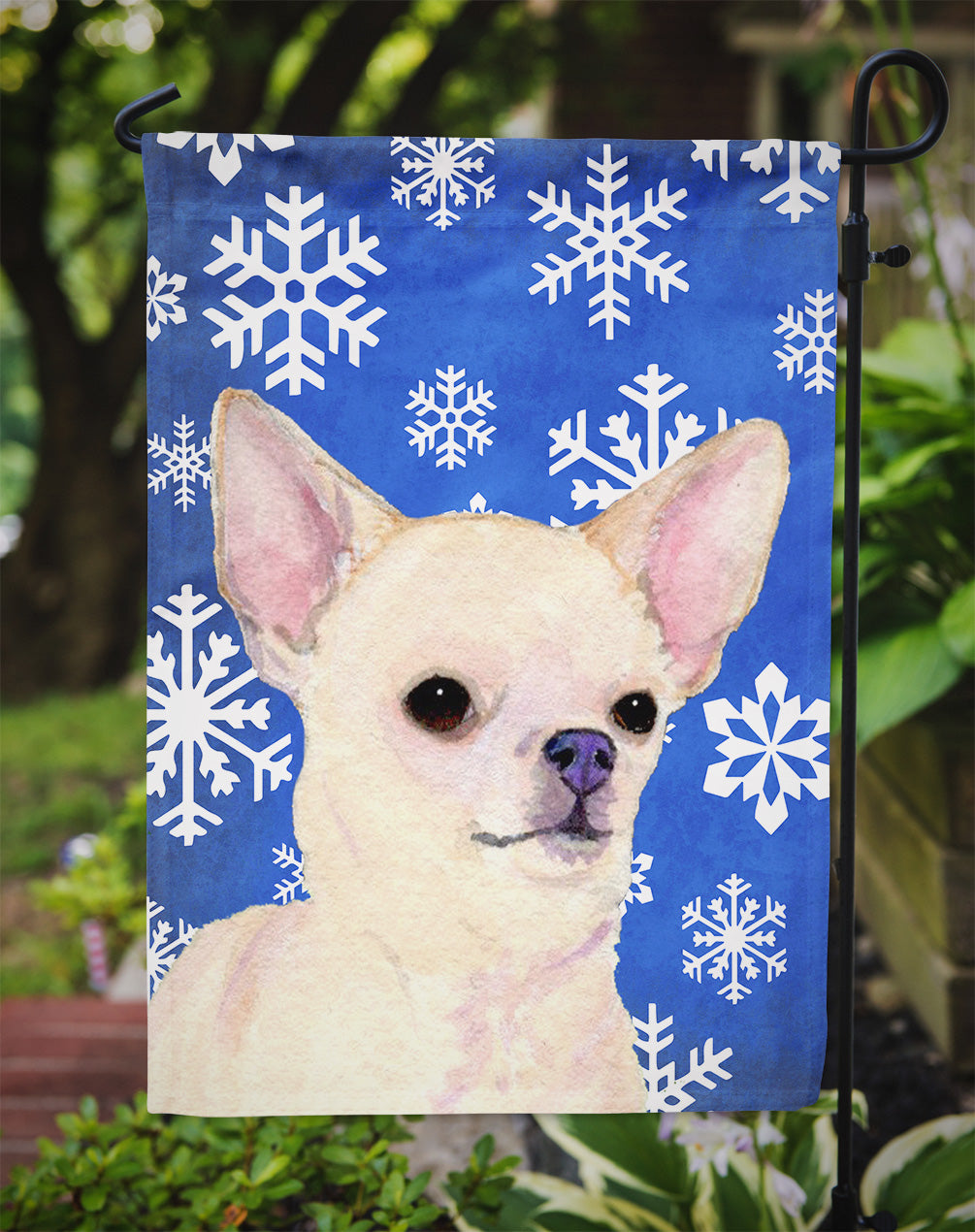 Chihuahua Winter Snowflakes Holiday Flag Garden Size.