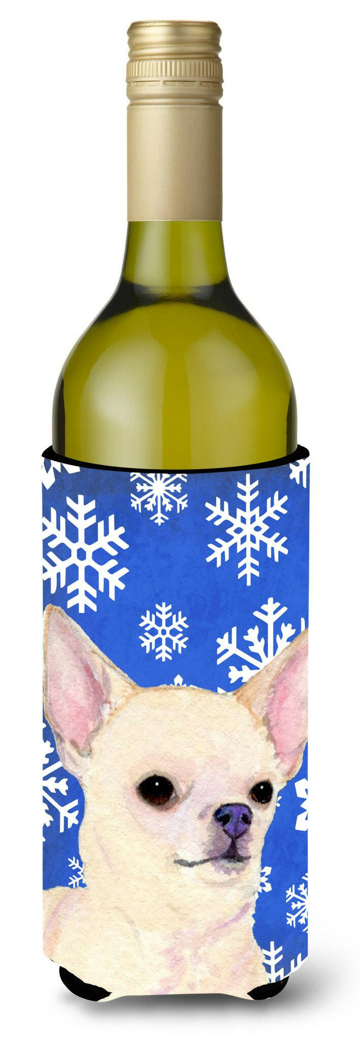 Chihuahua Winter Snowflakes Holiday Wine Bottle Beverage Insulator Beverage Insulator Hugger SS4610LITERK by Caroline's Treasures