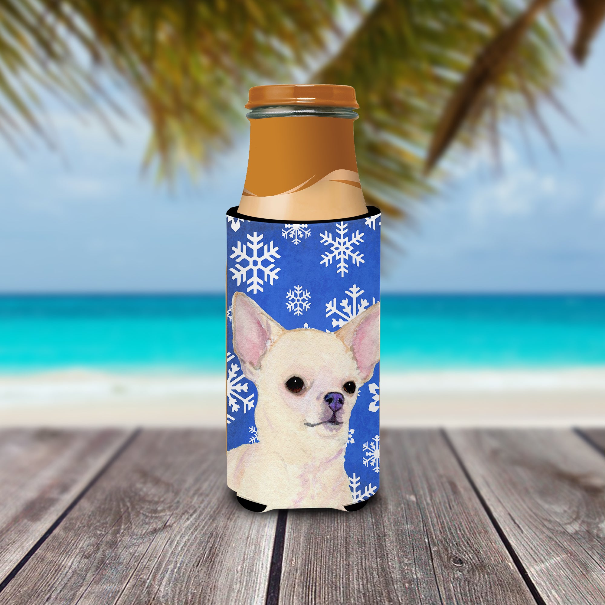 Chihuahua Winter Snowflakes Holiday Ultra Beverage Insulators for slim cans SS4610MUK.