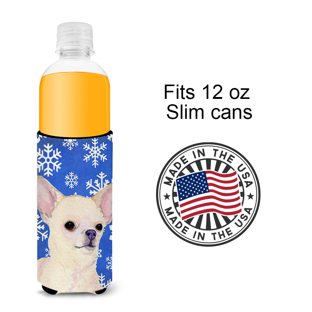 Chihuahua Winter Snowflakes Holiday Ultra Beverage Insulators for slim cans SS4610MUK.
