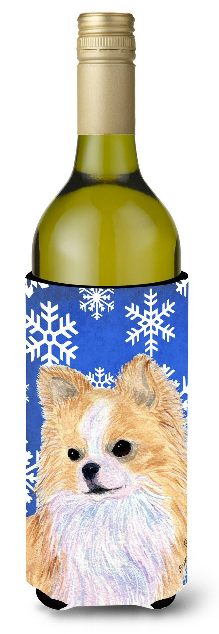 Chihuahua Winter Snowflakes Holiday Wine Bottle Beverage Insulator Beverage Insulator Hugger SS4611LITERK by Caroline&#39;s Treasures
