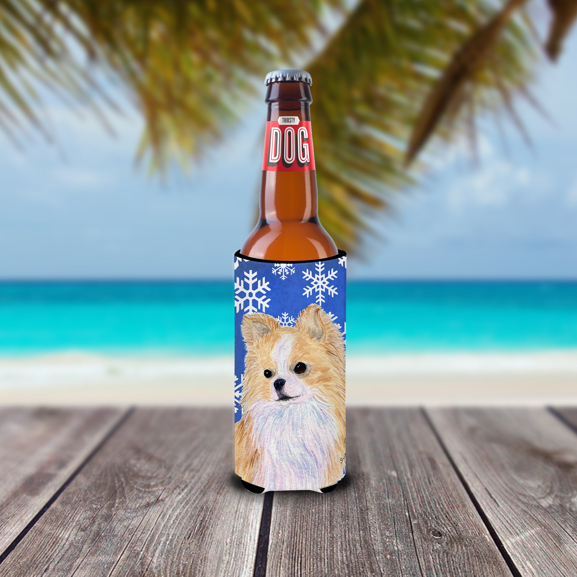 Chihuahua Winter Snowflakes Holiday Ultra Beverage Insulators for slim cans SS4611MUK.