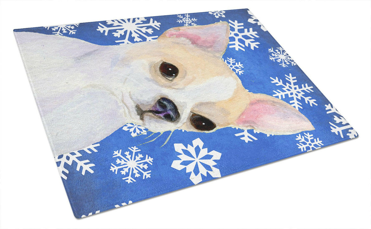 Chihuahua Winter Snowflakes Holiday Glass Cutting Board Large by Caroline&#39;s Treasures