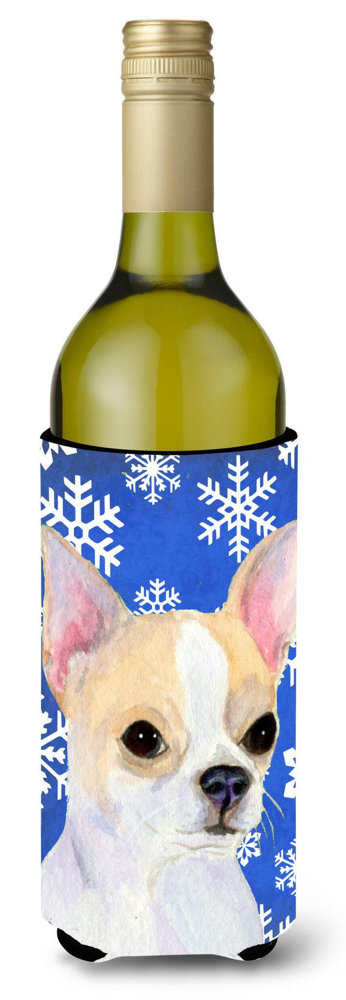 Chihuahua Winter Snowflakes Holiday Wine Bottle Beverage Insulator Beverage Insulator Hugger SS4612LITERK by Caroline's Treasures