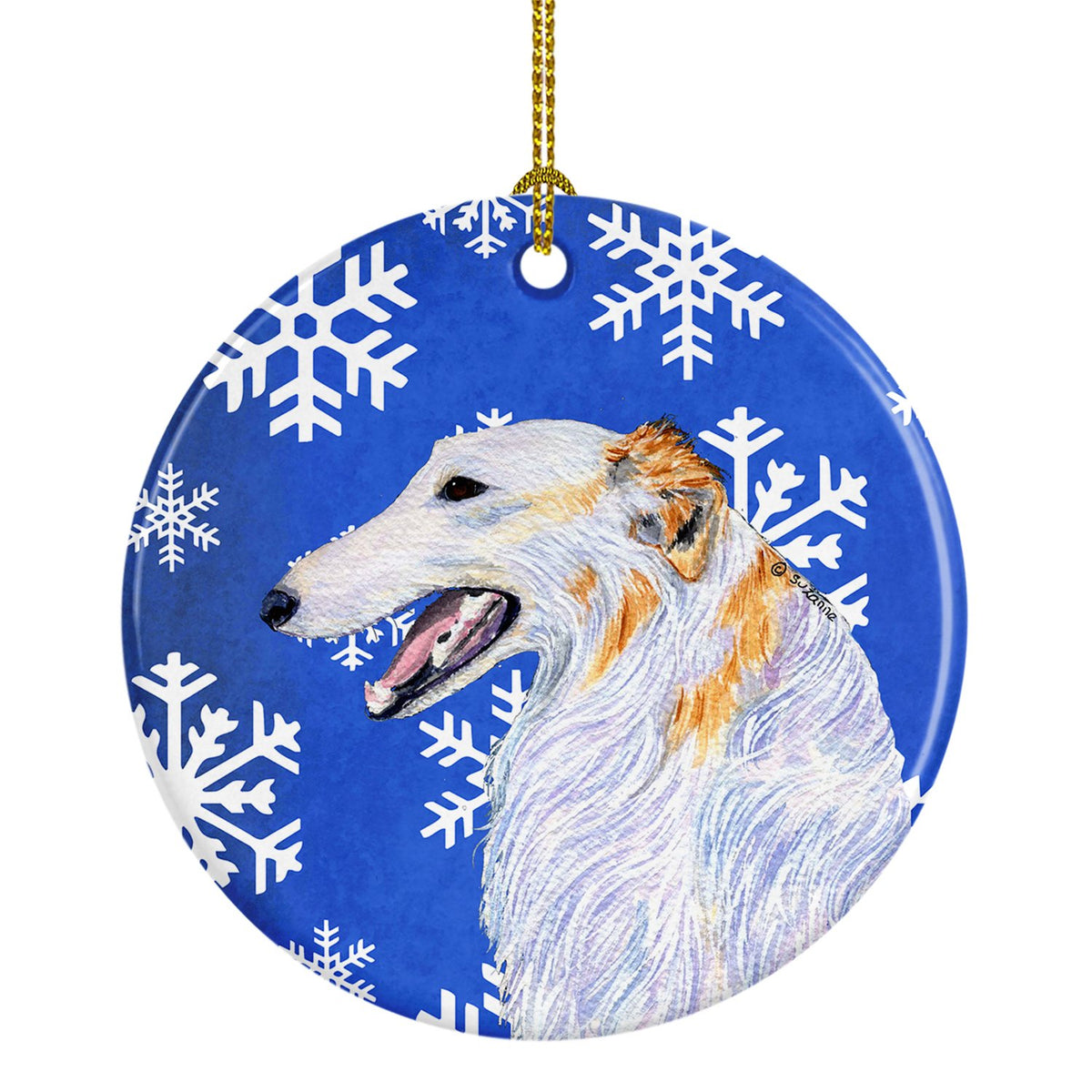 Borzoi Winter Snowflakes Holiday Christmas Ceramic Ornament SS4613 by Caroline&#39;s Treasures