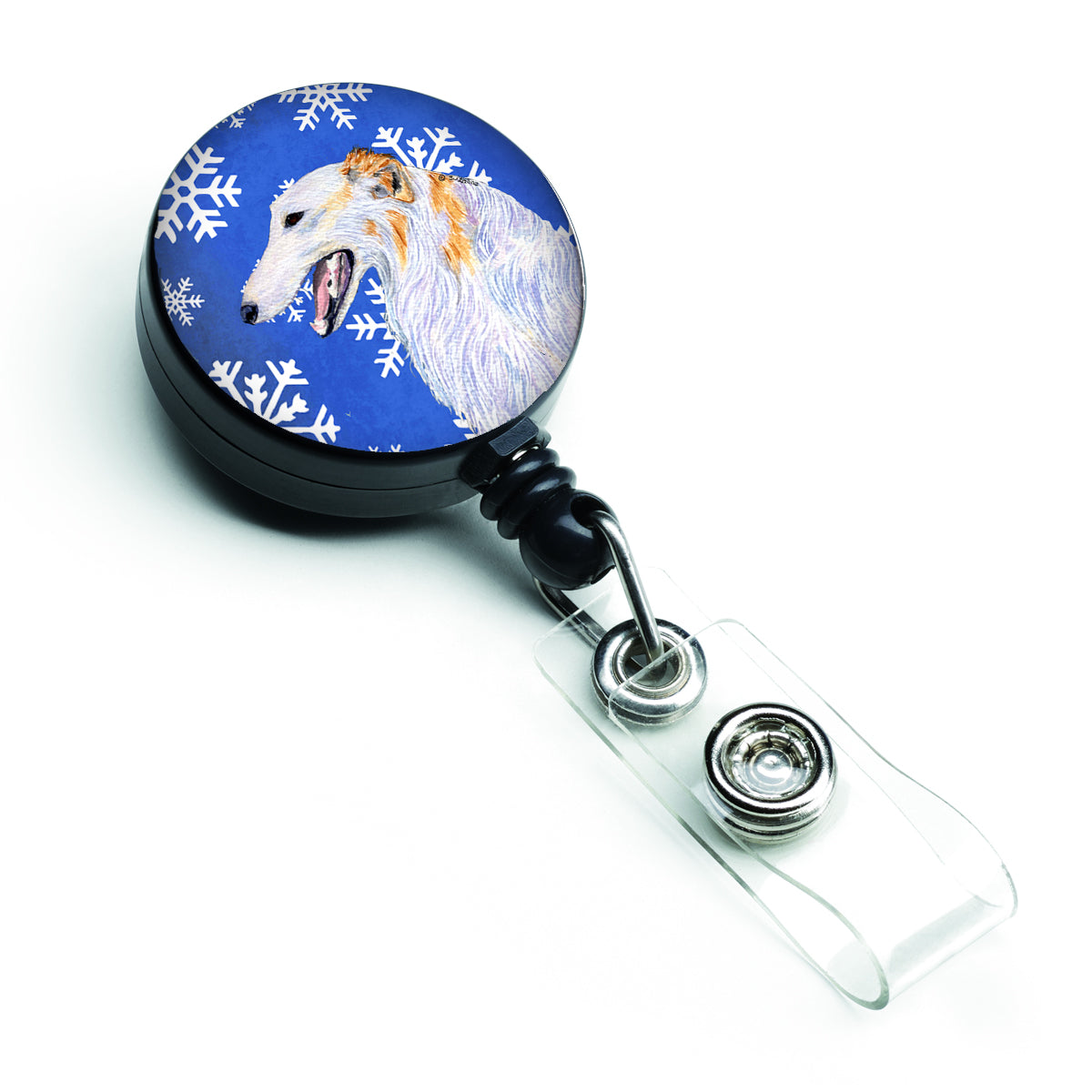 Borzoi Winter Snowflakes Holiday Retractable Badge Reel SS4613BR  the-store.com.