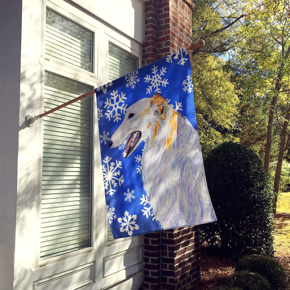 Borzoi Winter Snowflakes Holiday Flag Canvas House Size