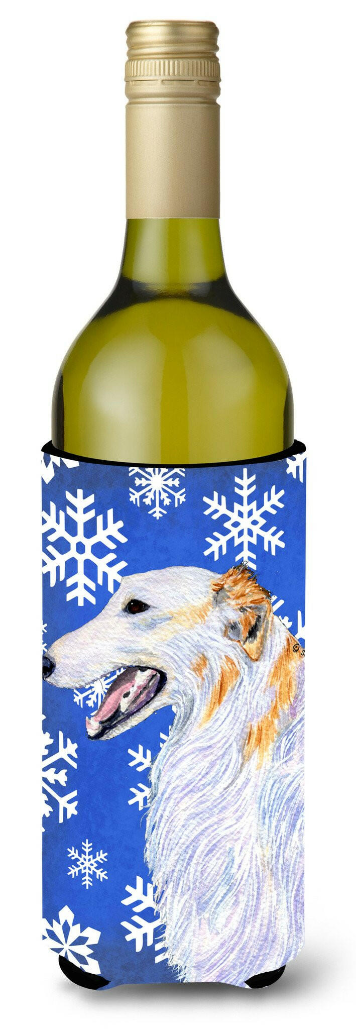 Borzoi Winter Snowflakes Holiday Wine Bottle Beverage Insulator Beverage Insulator Hugger by Caroline&#39;s Treasures