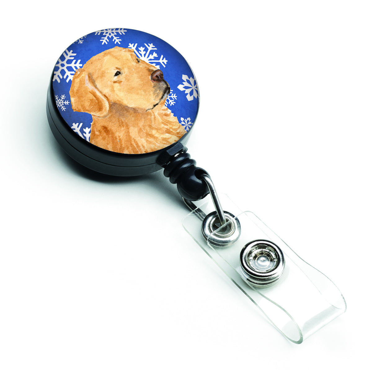 Golden Retriever Winter Snowflakes Holiday Retractable Badge Reel SS4614BR  the-store.com.
