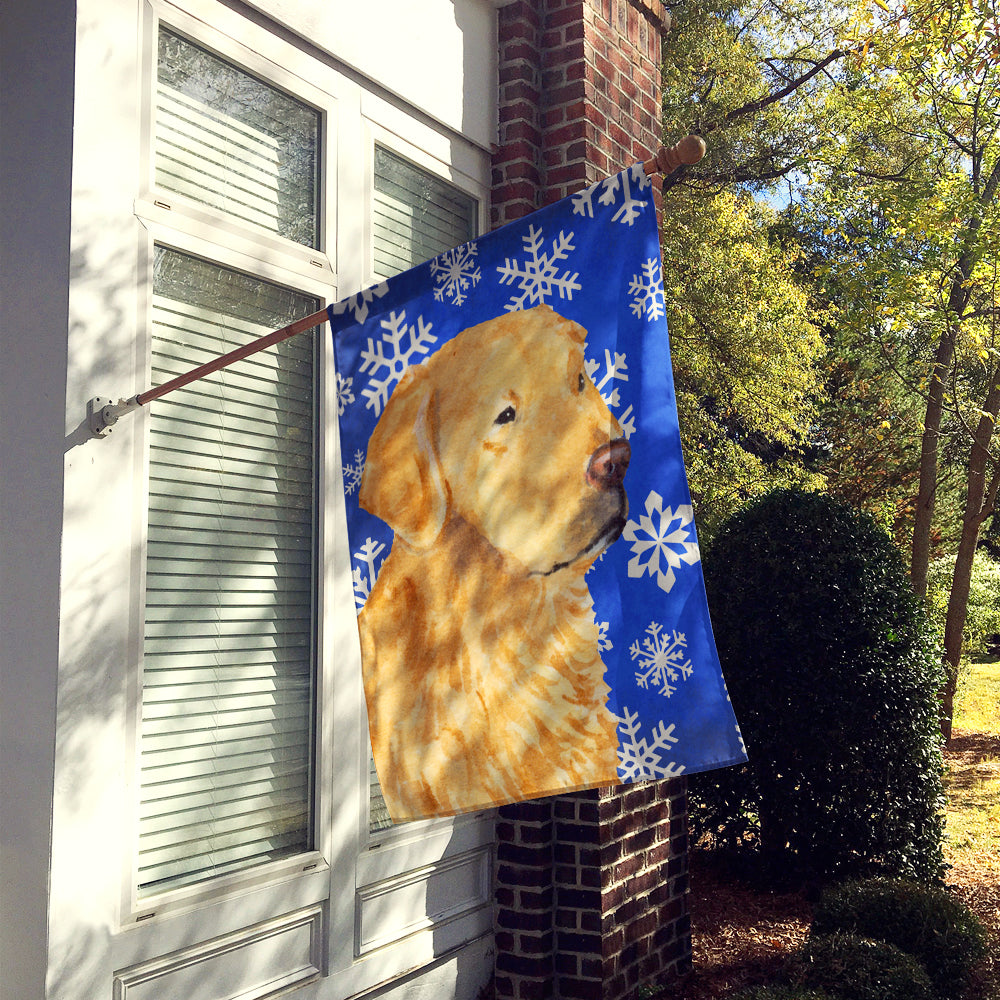 Golden Retriever Winter Snowflakes Holiday Flag Canvas House Size  the-store.com.
