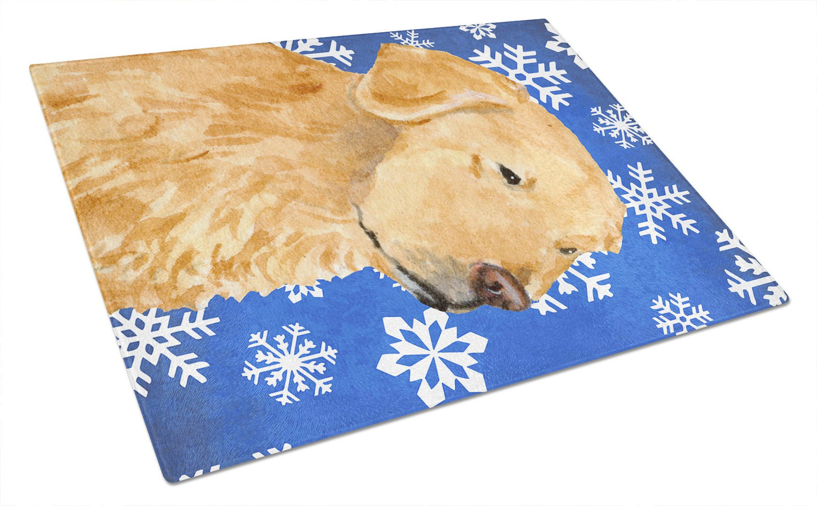 Golden Retriever Winter Snowflakes Holiday Glass Cutting Board Large by Caroline's Treasures
