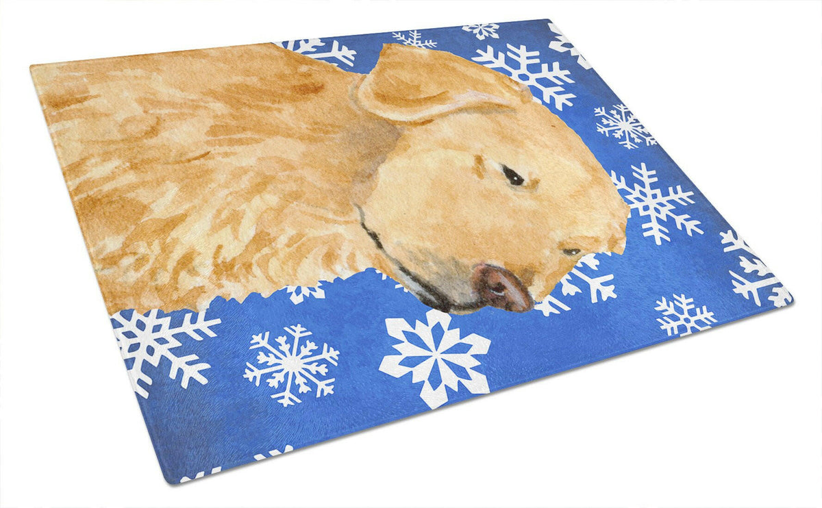 Golden Retriever Winter Snowflakes Holiday Glass Cutting Board Large by Caroline&#39;s Treasures