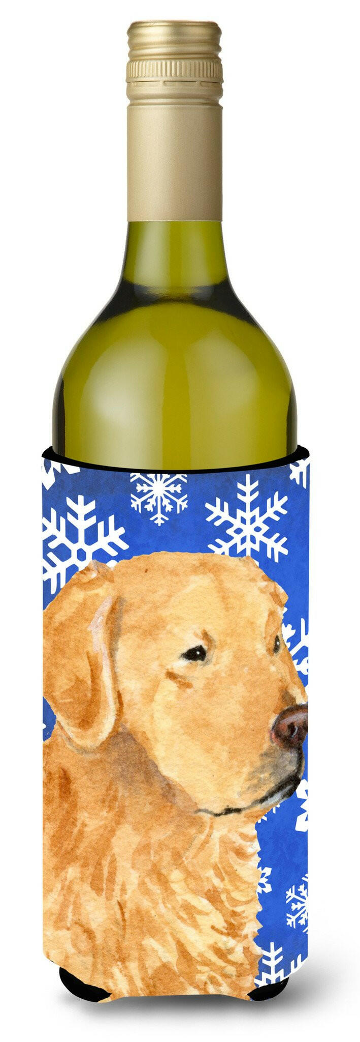 Golden Retriever Winter Snowflakes Holiday Wine Bottle Beverage Insulator Beverage Insulator Hugger by Caroline&#39;s Treasures