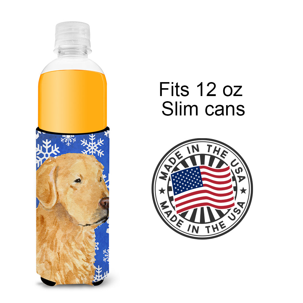 Golden Retriever Winter Snowflakes Holiday Ultra Beverage Insulators for slim cans SS4614MUK.