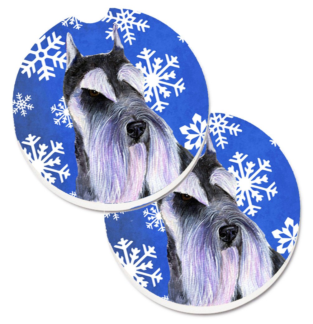 Schnauzer Winter Snowflakes Holiday Set of 2 Cup Holder Car Coasters SS4615CARC by Caroline&#39;s Treasures
