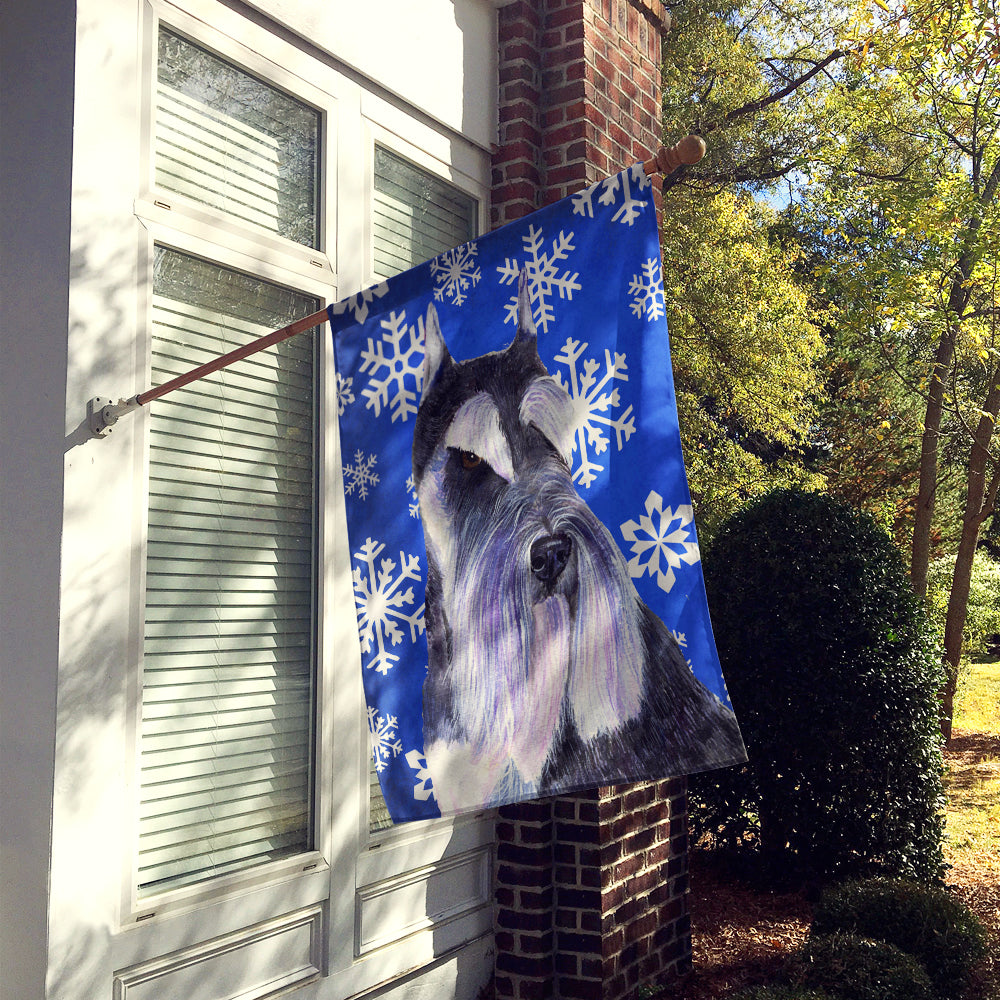 Schnauzer Winter Snowflakes Holiday Flag Canvas House Size  the-store.com.