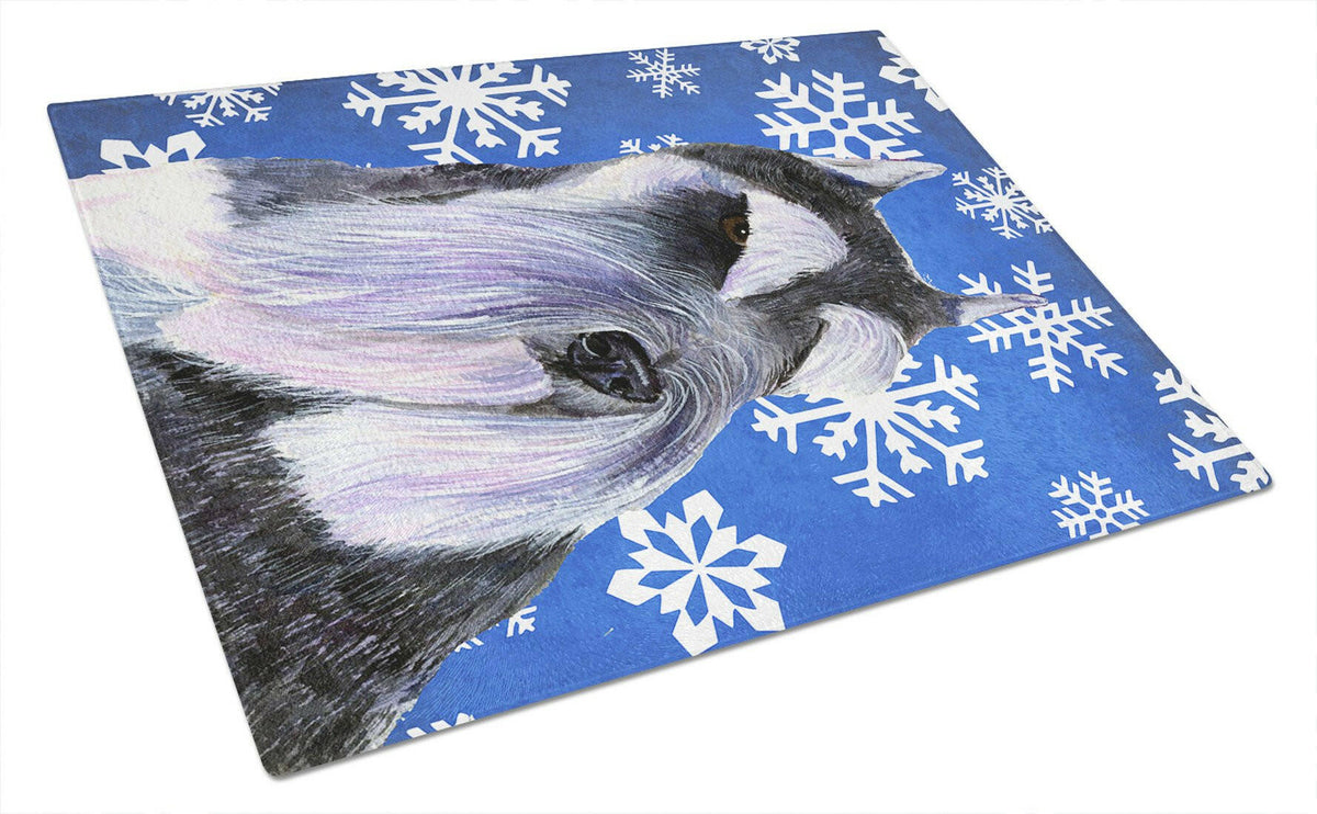 Schnauzer Winter Snowflakes Holiday Glass Cutting Board Large by Caroline&#39;s Treasures