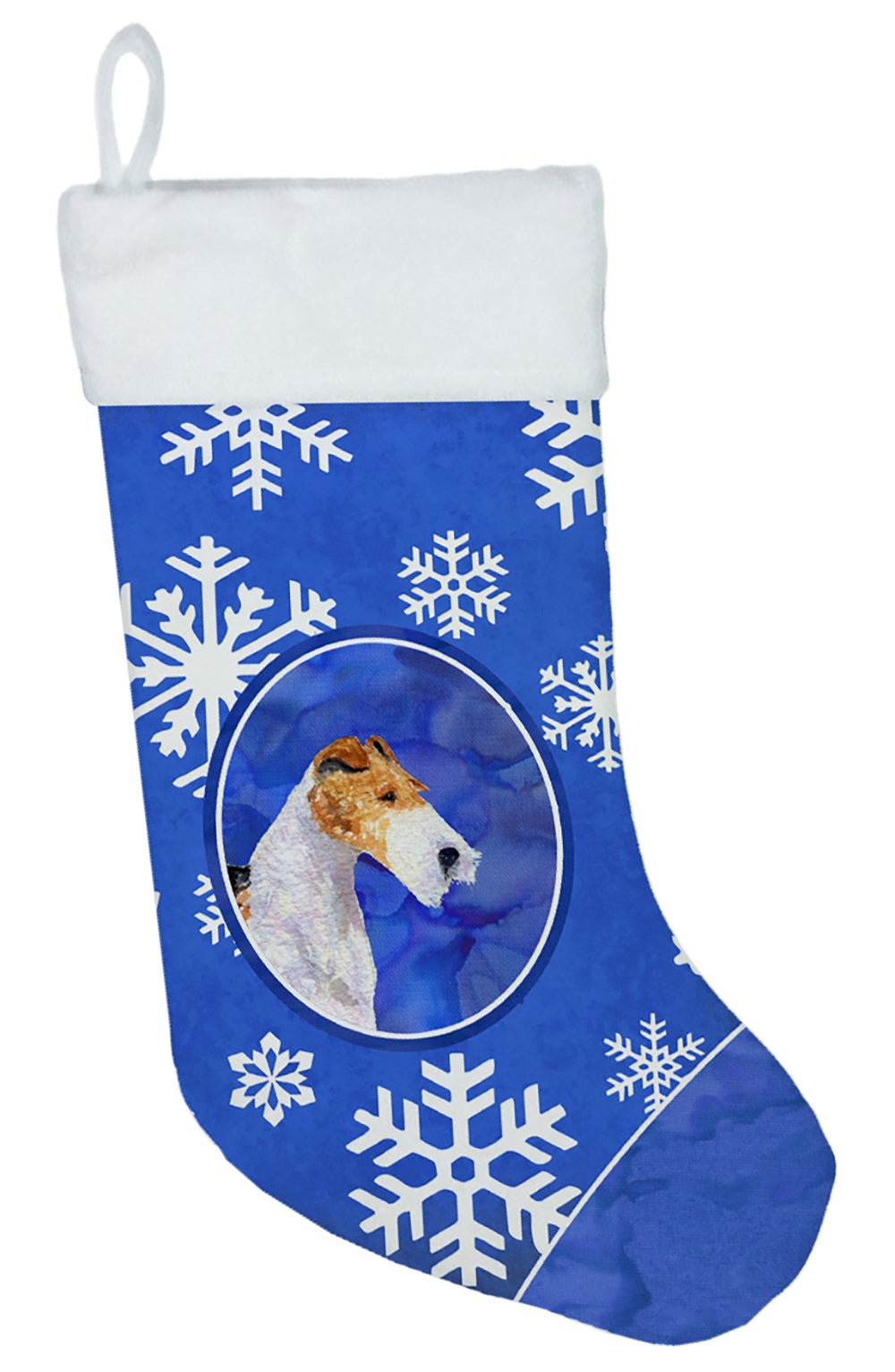 Fox Terrier Winter Snowflakes Christmas Stocking SS4616  the-store.com.