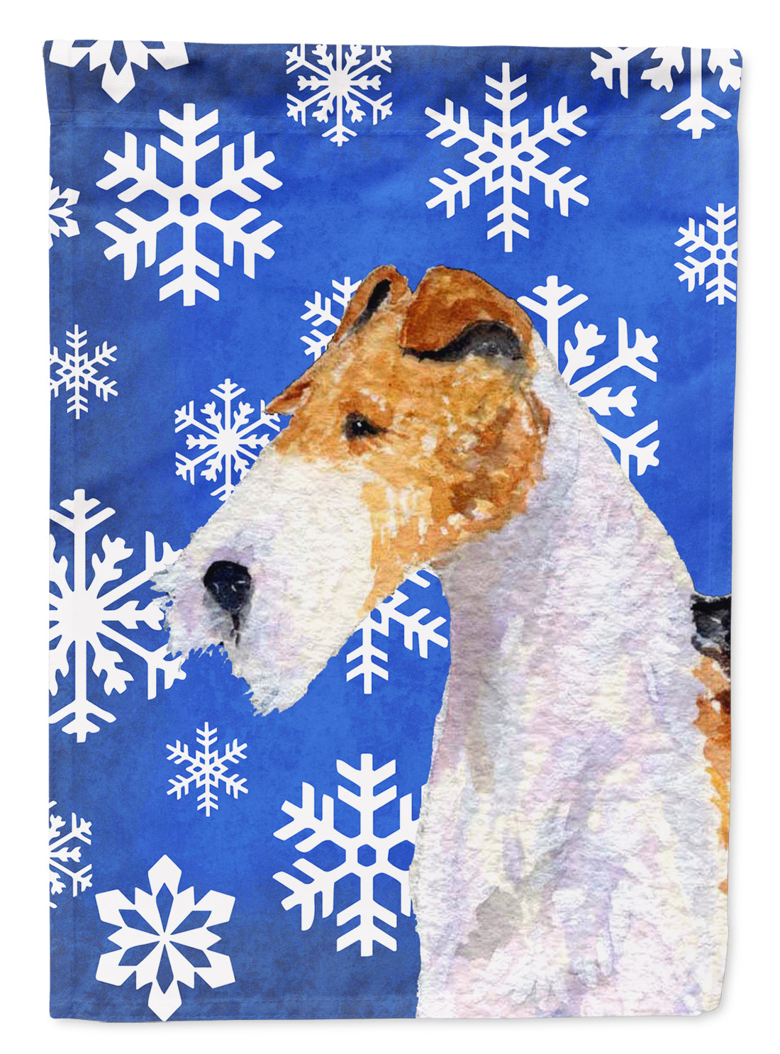 Fox Terrier Winter Snowflakes Holiday Flag Canvas House Size  the-store.com.
