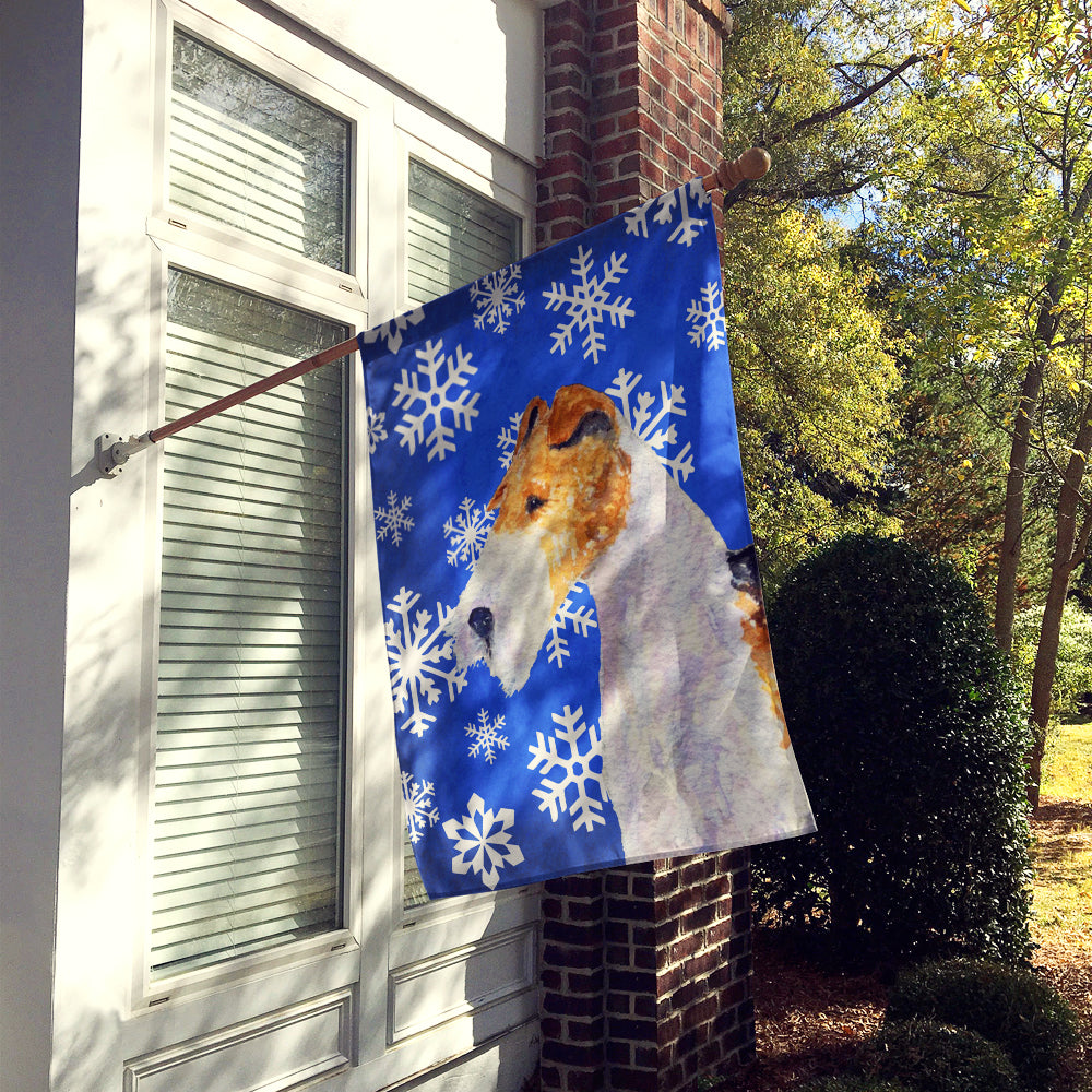 Fox Terrier Winter Snowflakes Holiday Flag Canvas House Size  the-store.com.